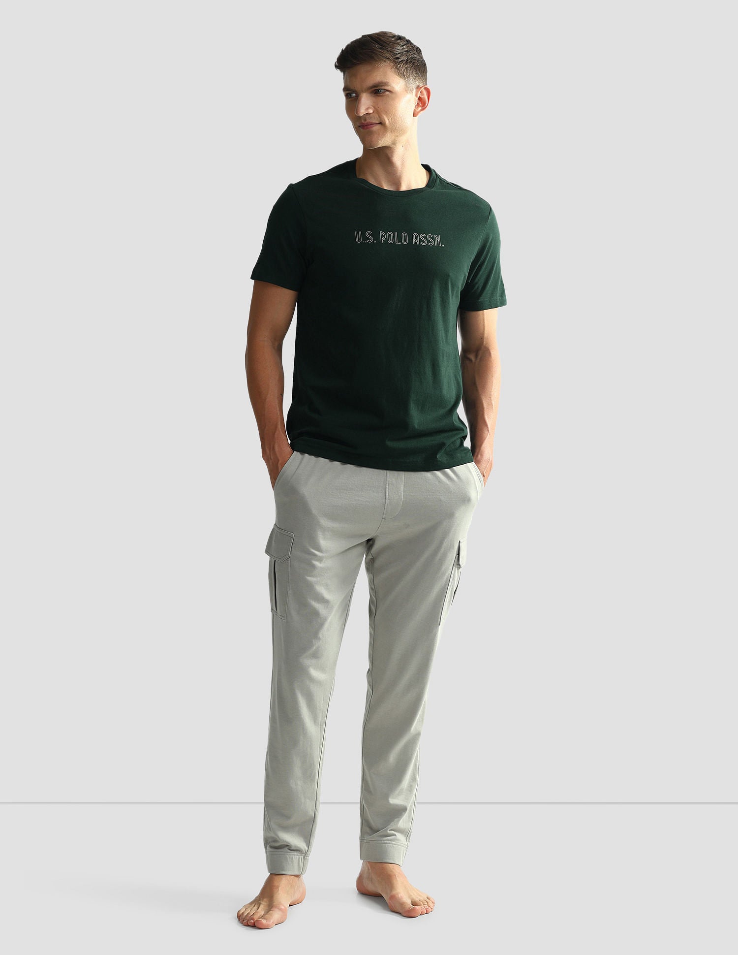 Brand Print Cotton OEE03 Lounge T-Shirt - Pack Of 2 Sky Blue and Dk Green - U.S. POLO ASSN. | Large