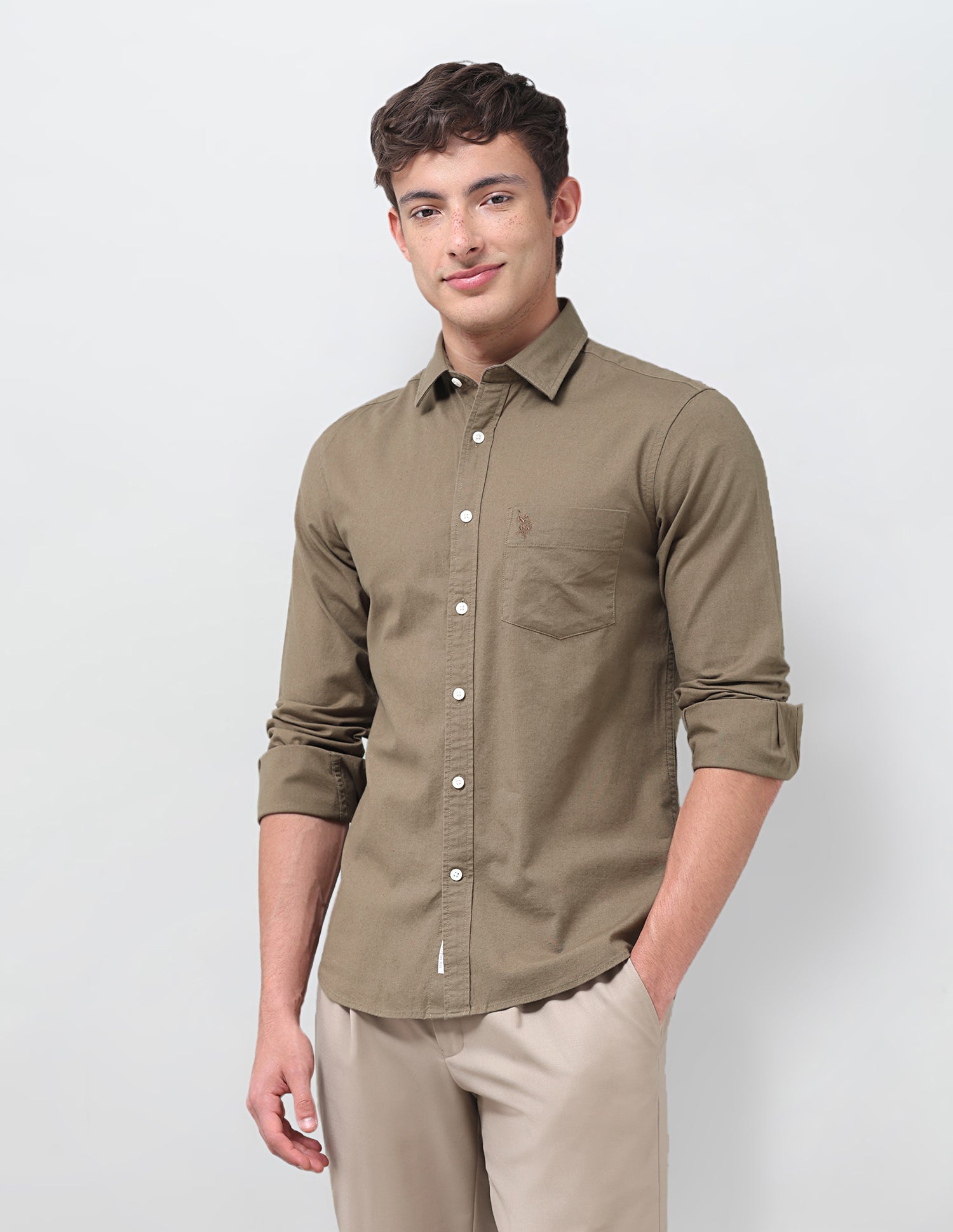 Tailored Fit Oxford Shirt Light Khaki - U.S. Polo Assn. India | Large