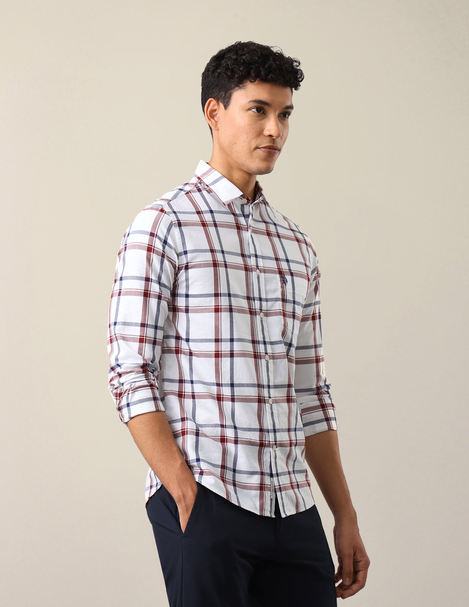 Grid Tattersall Checked Tailored Fit Shirt Red - U.S. Polo Assn. India | Large