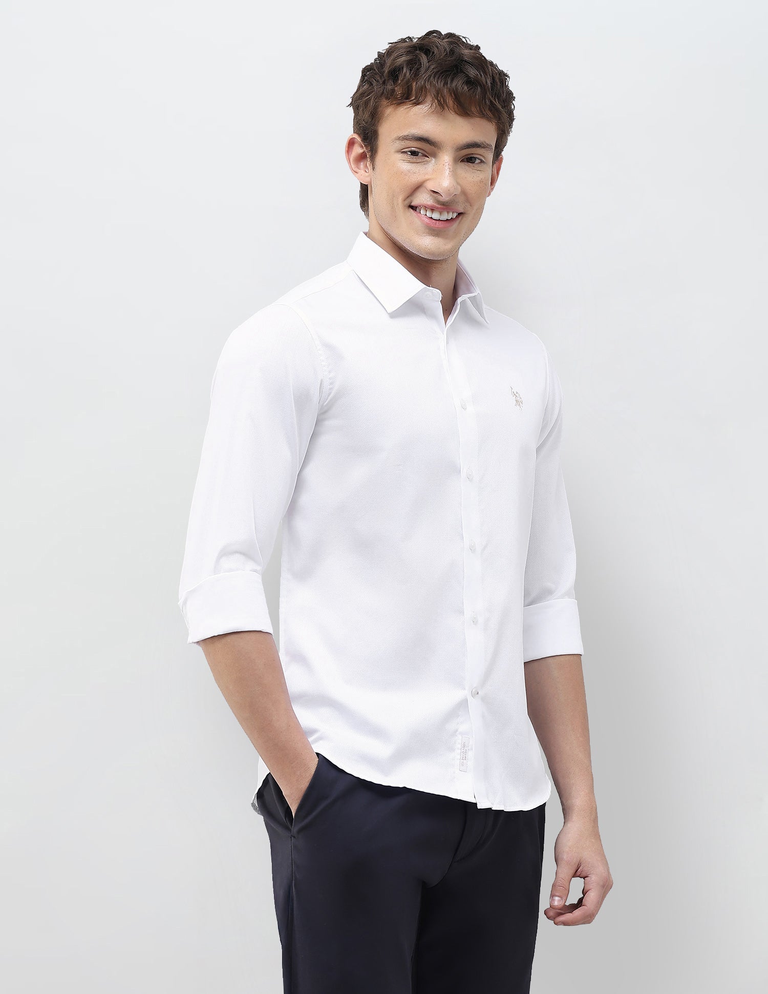 Textured Regular Fit Shirt White - U.S. Polo Assn. India | Large