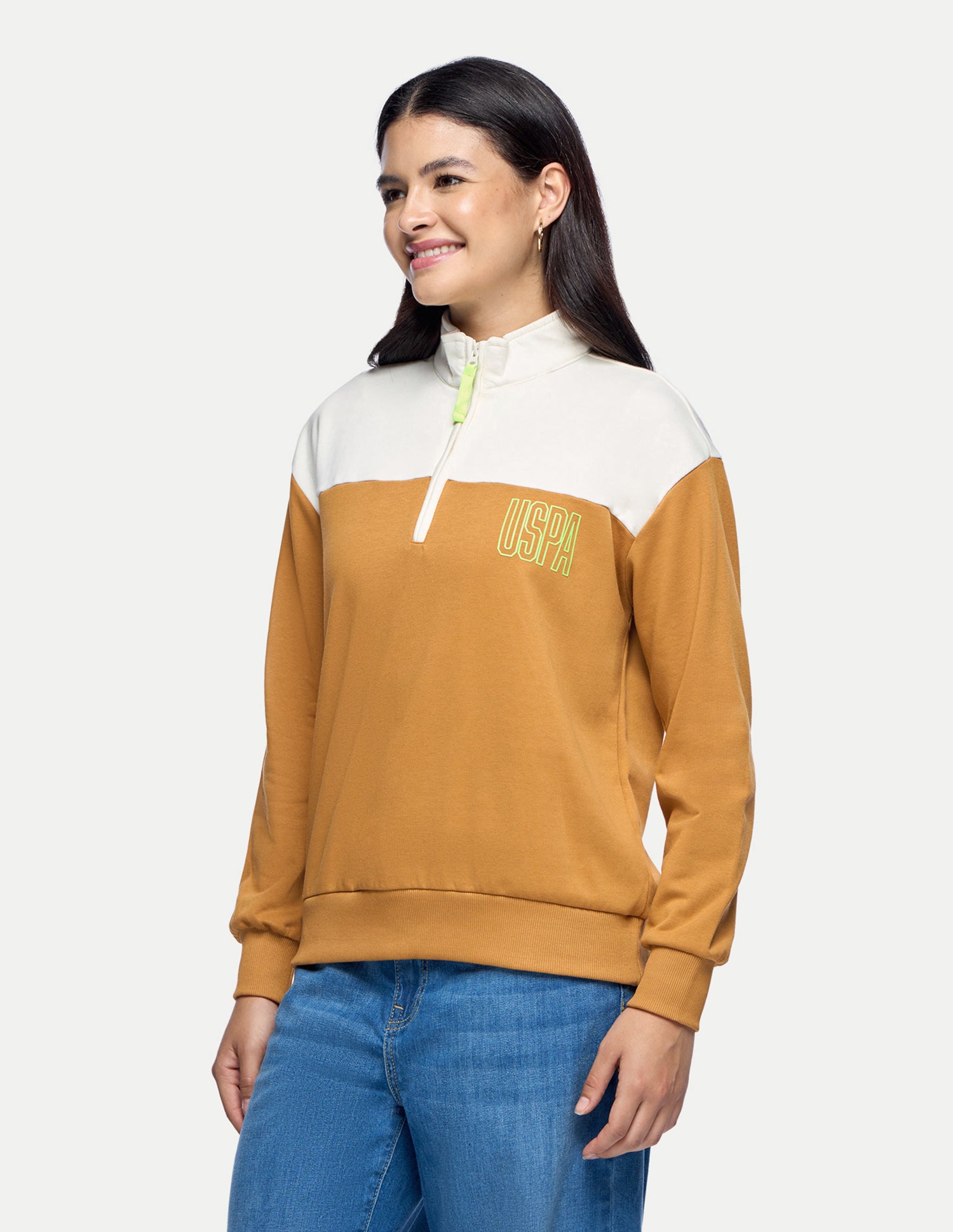 Colourblocked Regular Fit Sweatshirt Light Brown - U.S. Polo Assn. India | Large