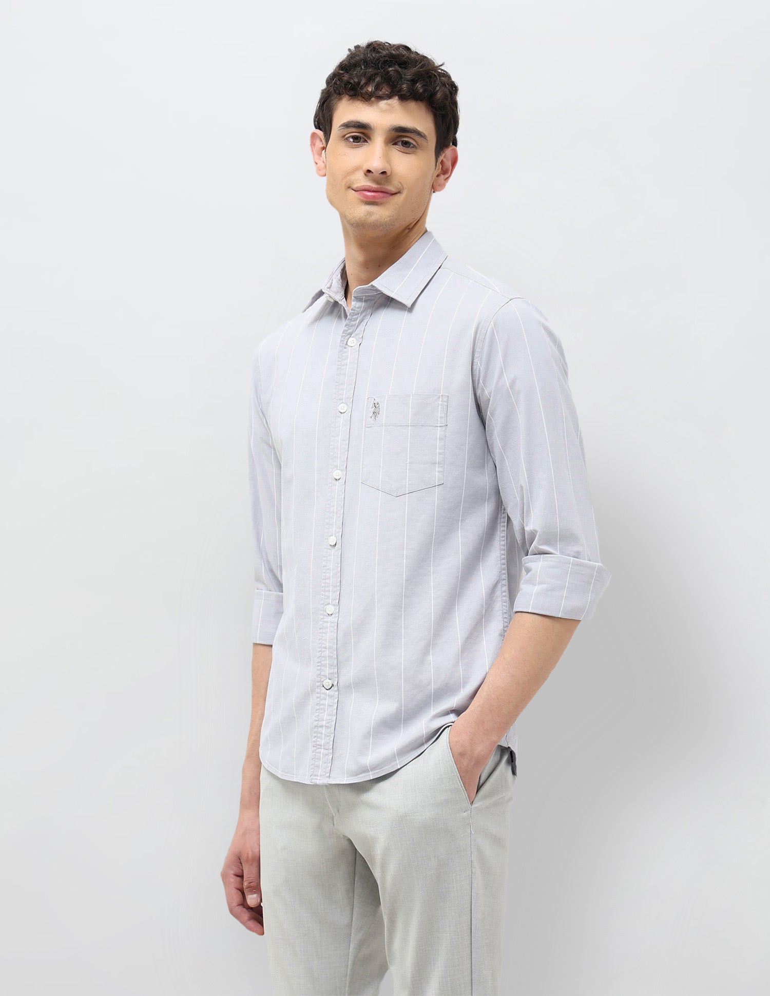 Vertical Striped Tailored Fit Shirt Light Grey - U.S. POLO ASSN. | Large