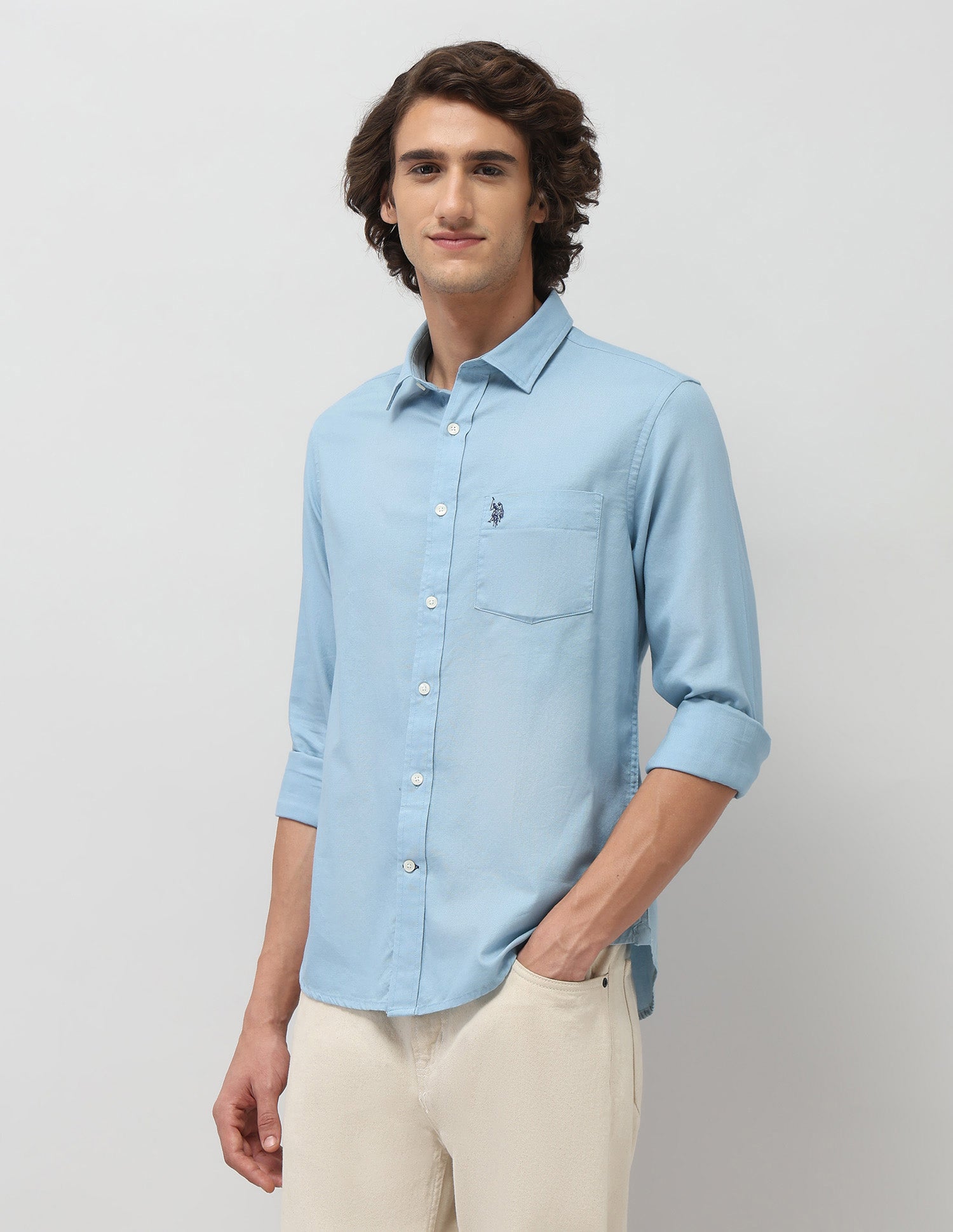 Tailored Fit Dobby Shirt Blue - U.S. Polo Assn. India | Large