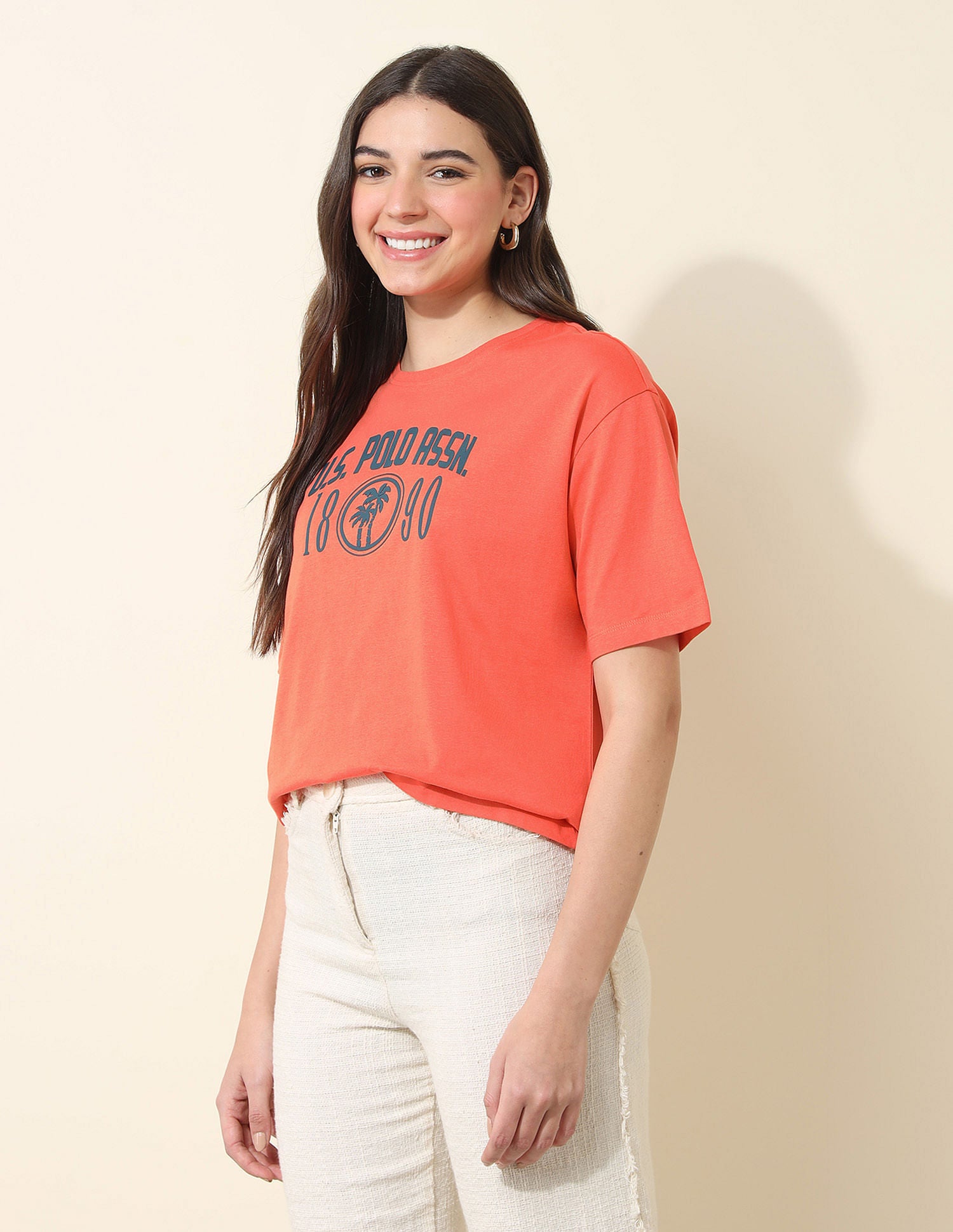 Boyfriend Fit Brand Printed T-Shirt Coral - U.S. POLO ASSN. | Large