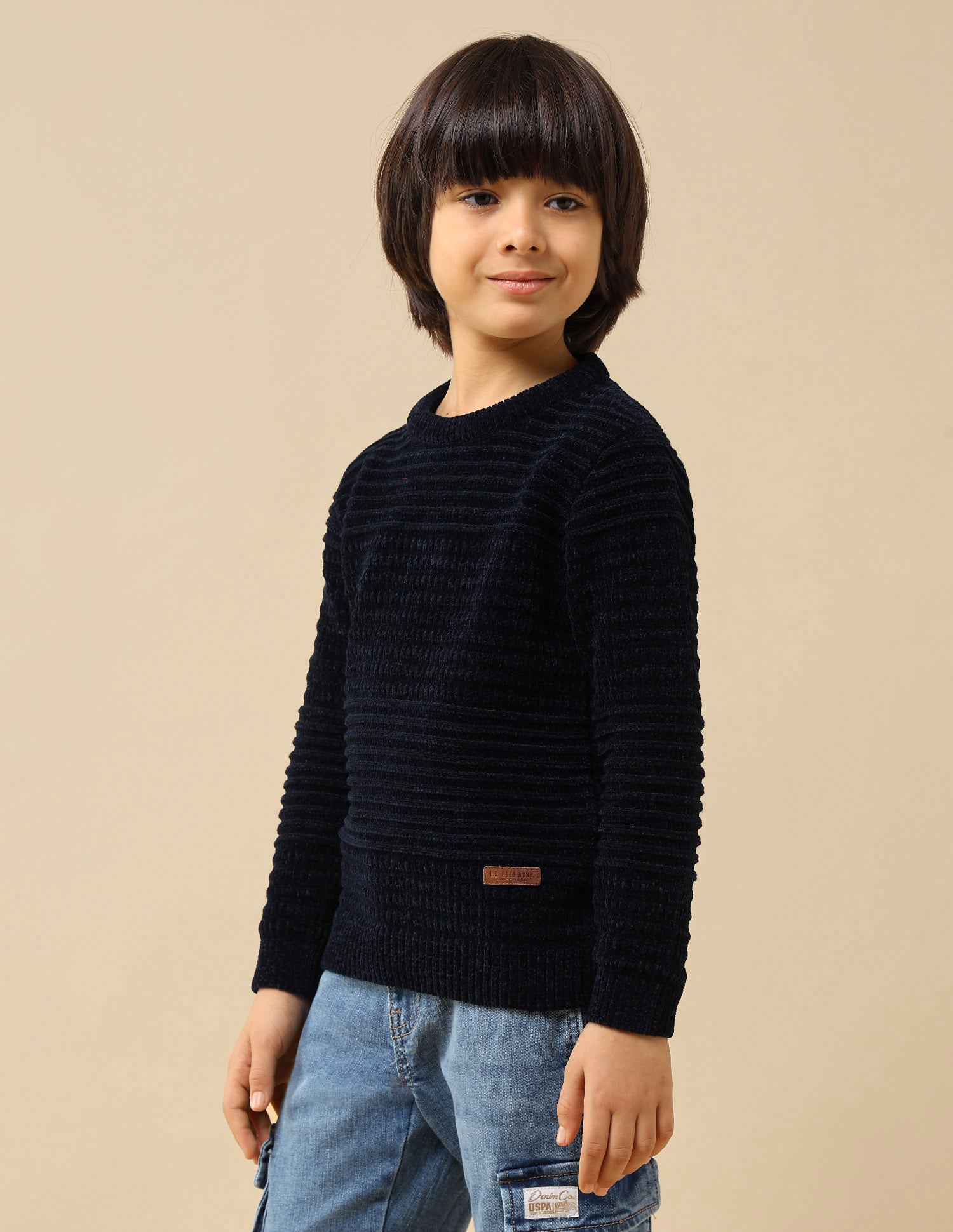 Boys Textured Mini Me Sweater Navy - U.S. POLO ASSN. | Large