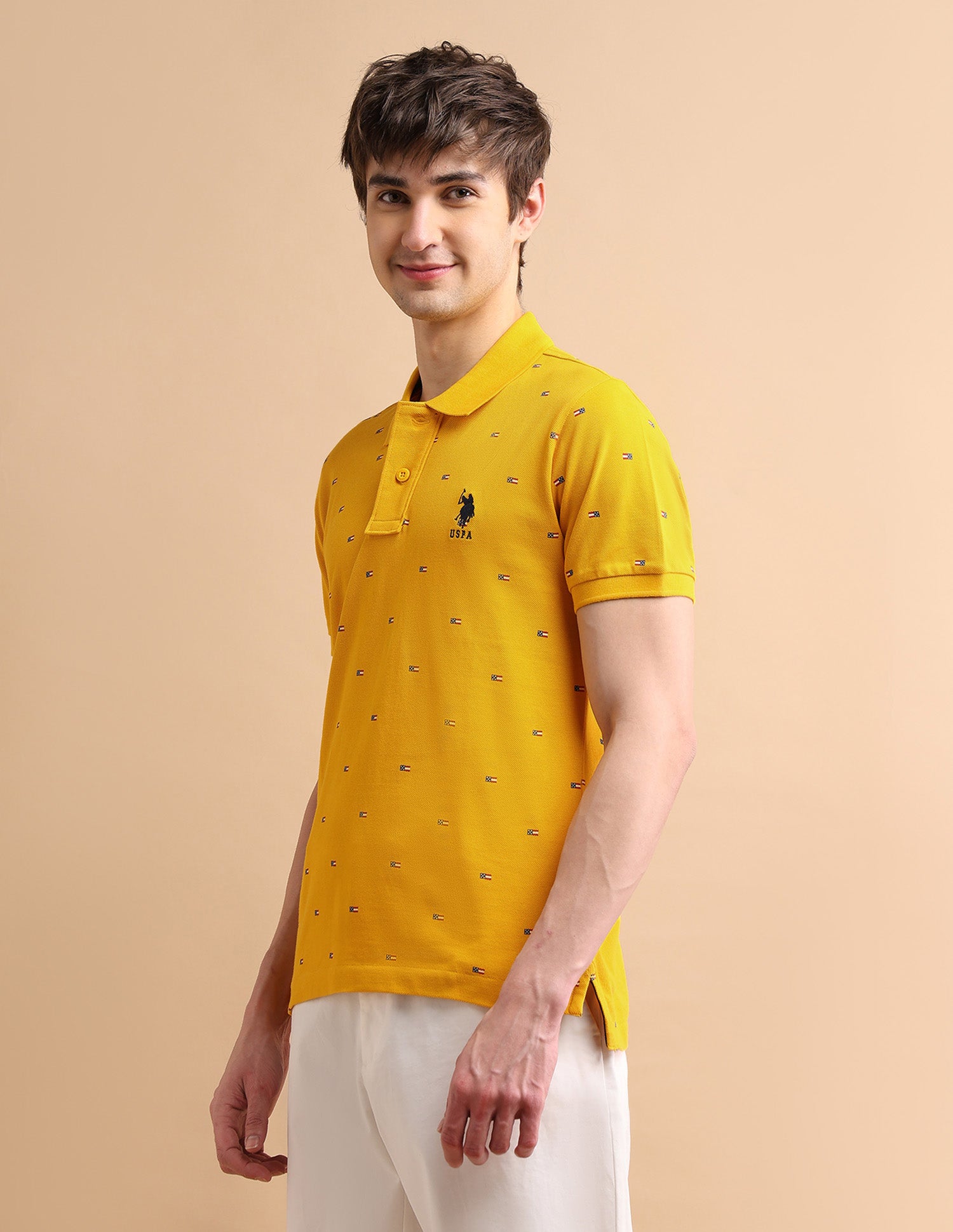 Flag Print Polo Shirt Mustard - U.S. POLO ASSN. | Large