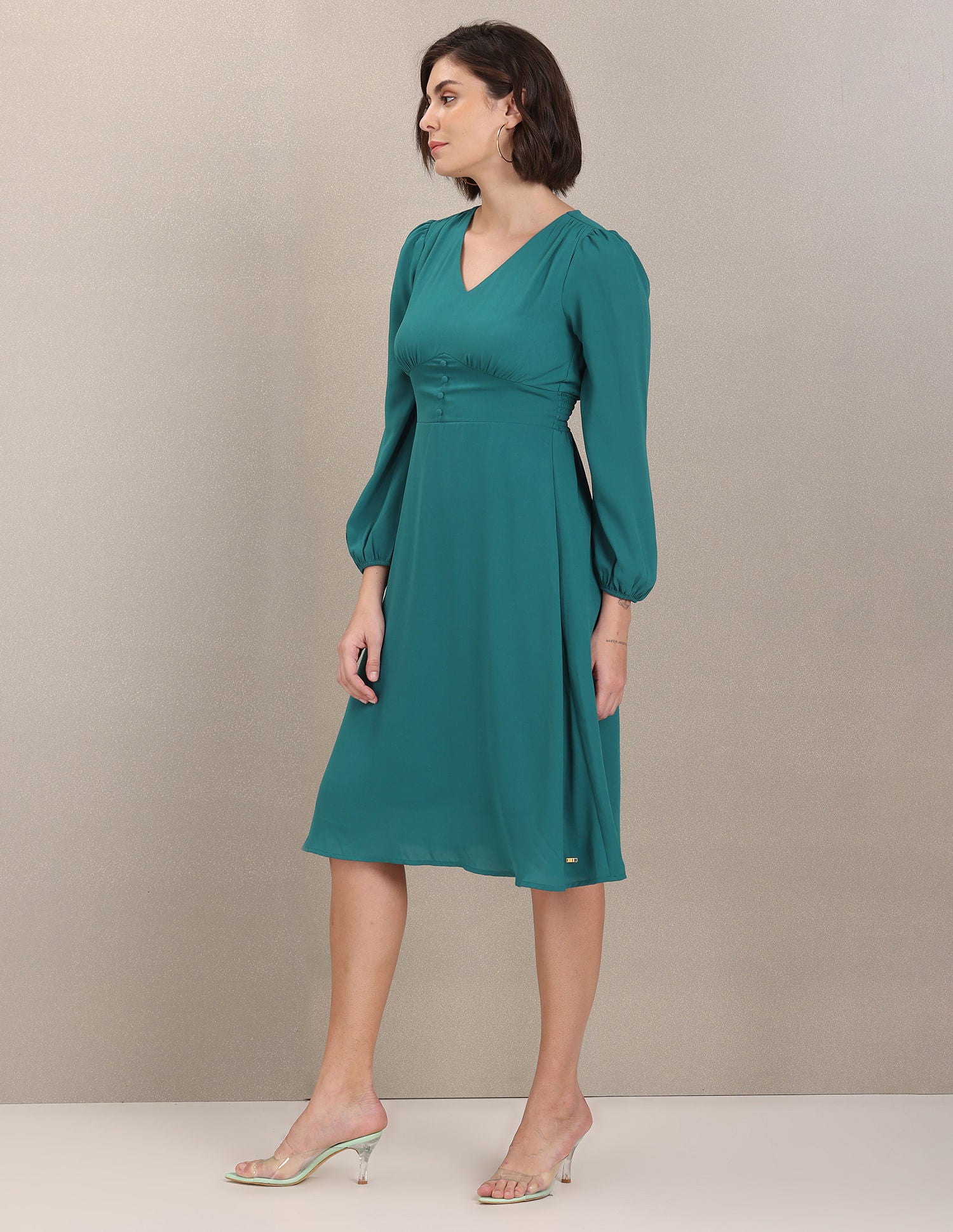 Women Teal V-Neck Solid Fit And Flare Dress Teal - U.S. POLO ASSN. | Large