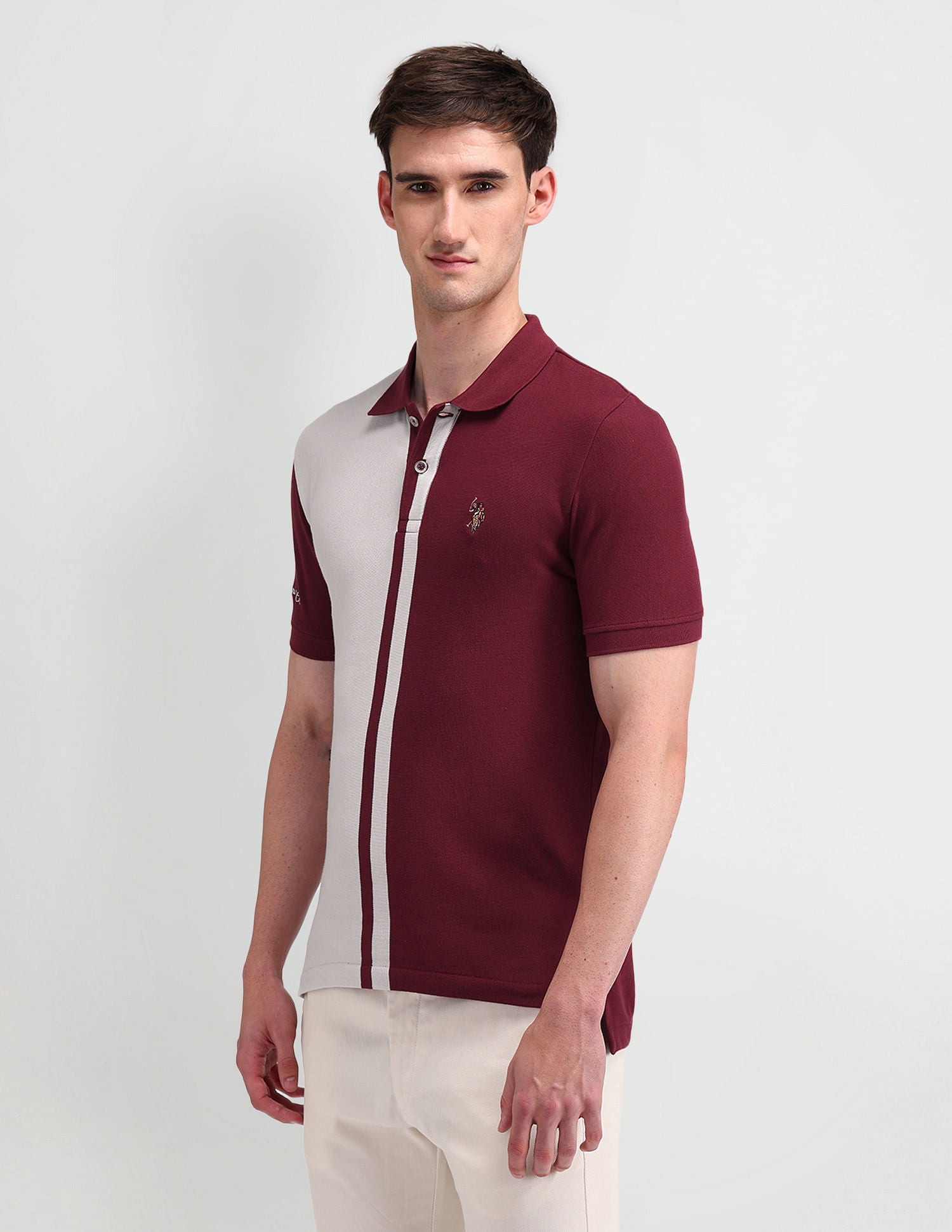 Muscle Fit Colourblocked Polo Shirt Maroon - U.S. Polo Assn. India | Large