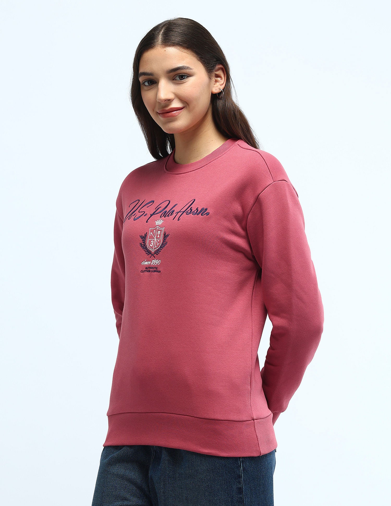 Brand Printed Regular Fit Sweatshirt Pink - U.S. Polo Assn. India | Large