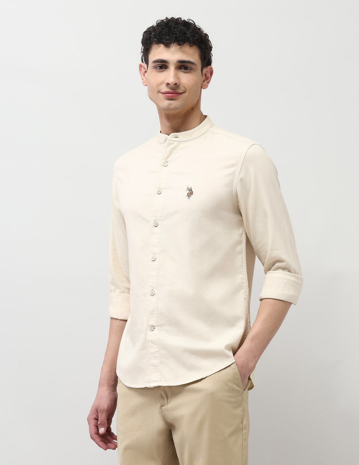 Twill Pure Cotton Mandarin Shirt