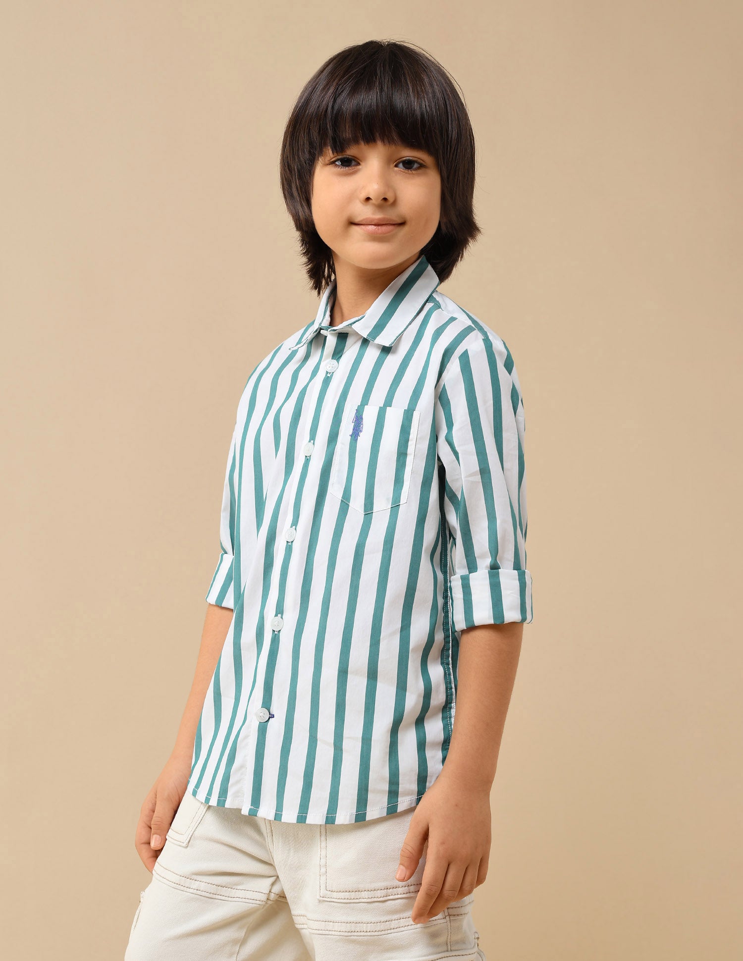 Boys Vertical Striped Regular Fit Shirt Green - U.S. POLO ASSN. | Large