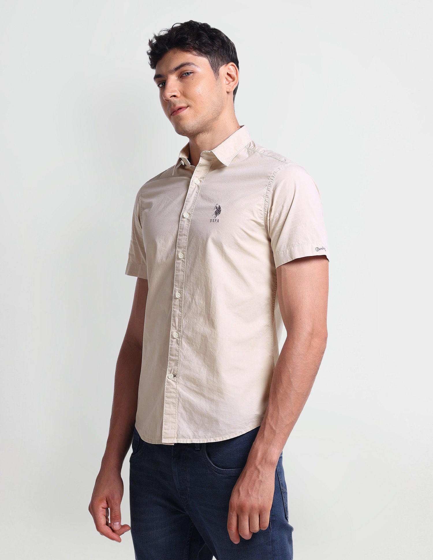 Short Sleeve Cotton Shirt Beige - U.S. Polo Assn. India | Large
