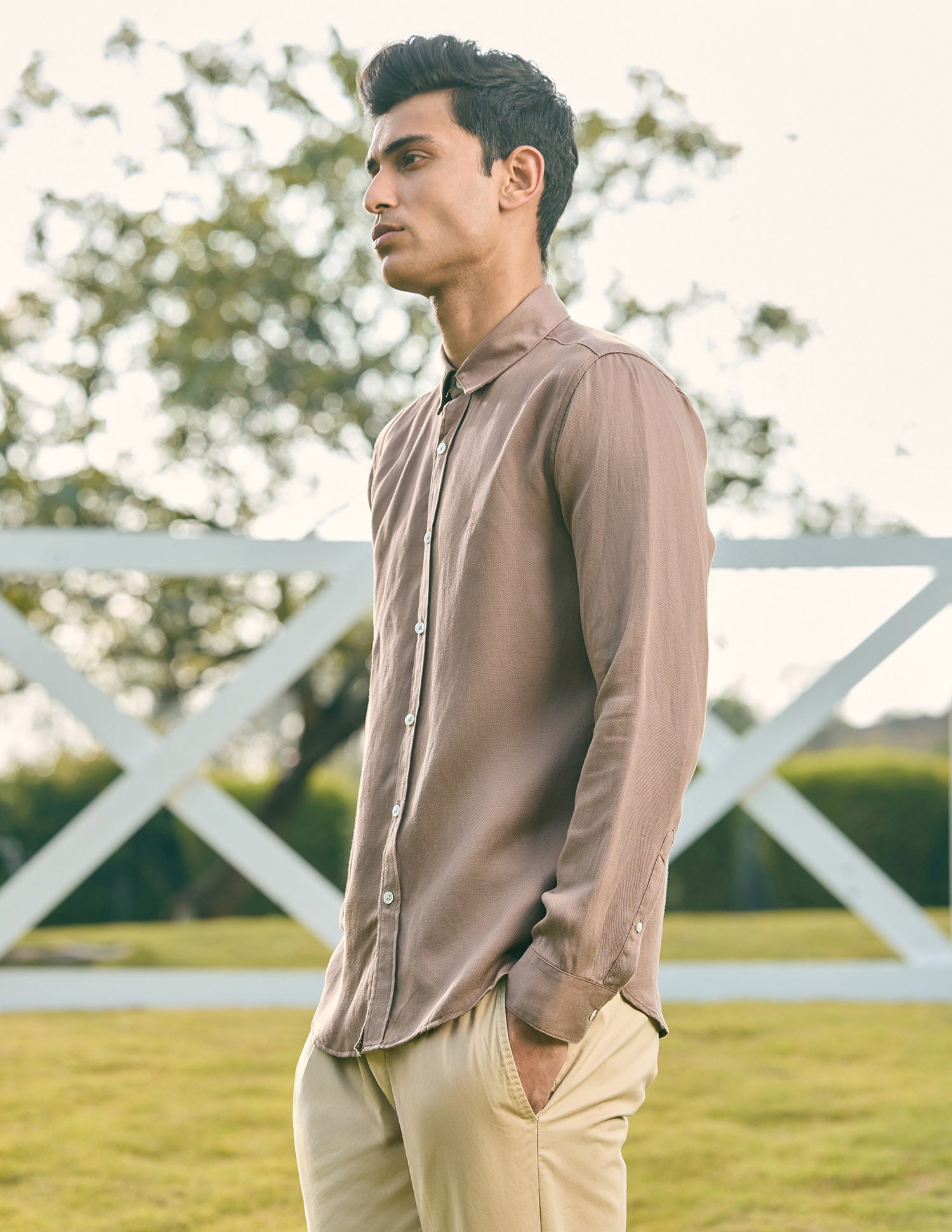 Pacho X Tailored Fit Twill Shirt Brown - U.S. POLO ASSN. | Large