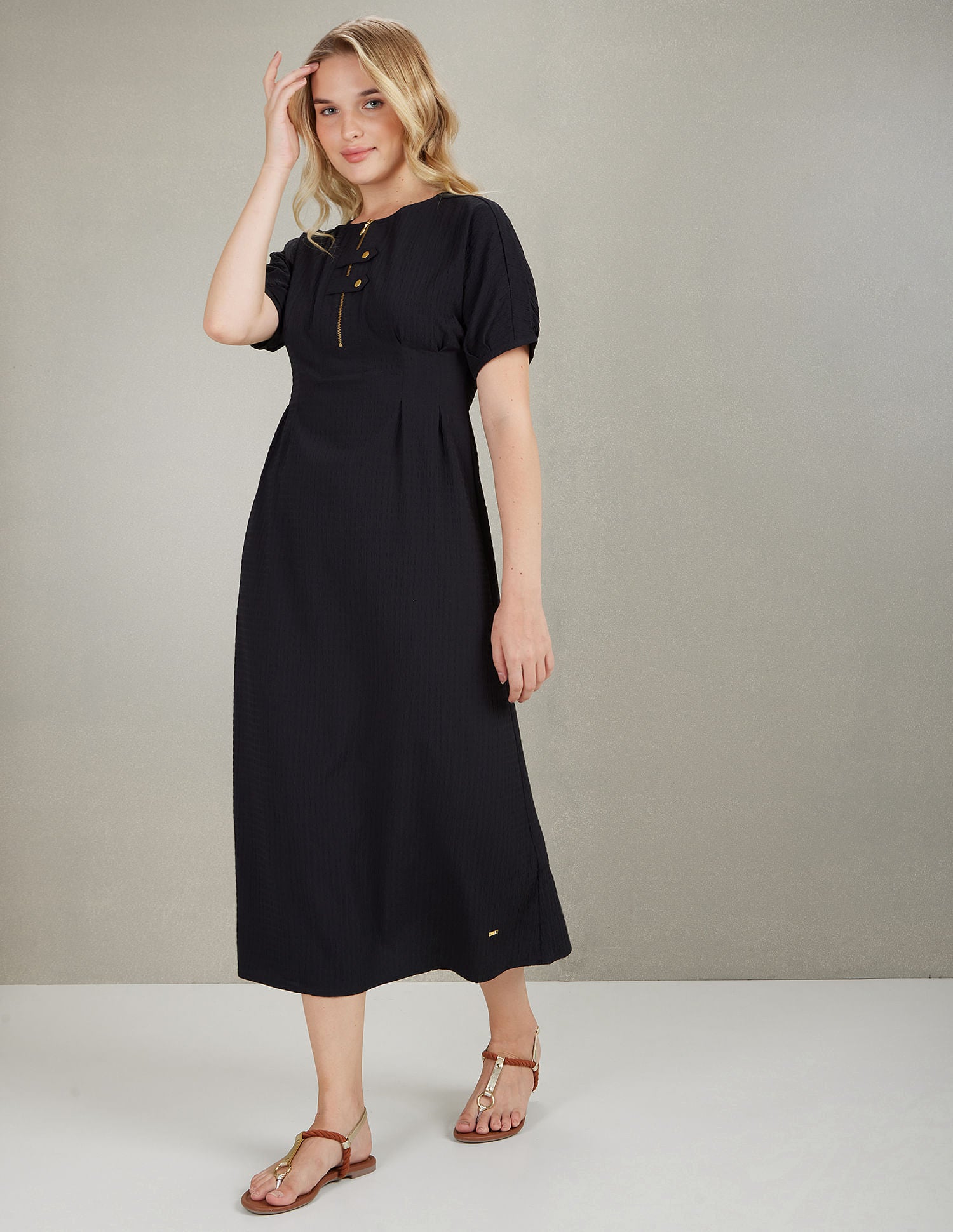 Textured Fit And Flare Midi Dress Black - U.S. POLO ASSN. | Large