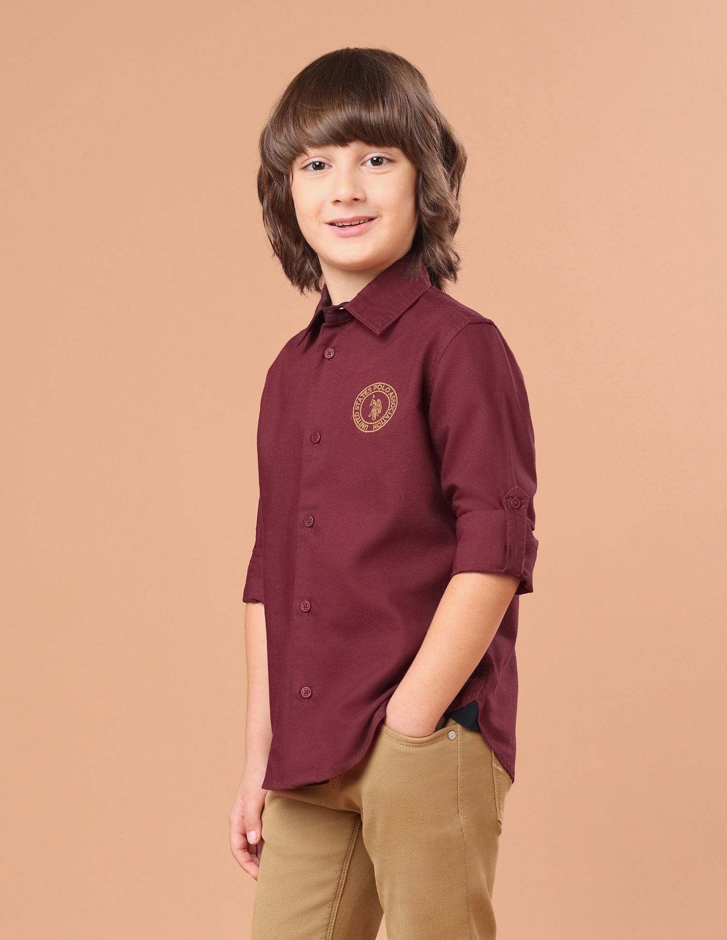 Typographic Brand Printed Twill Shirt Maroon - U.S. Polo Assn. India | Large