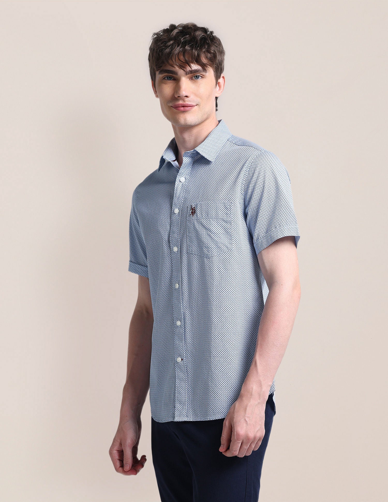 Cutaway Collar Cotton Shirt Blue - U.S. Polo Assn. India | Large