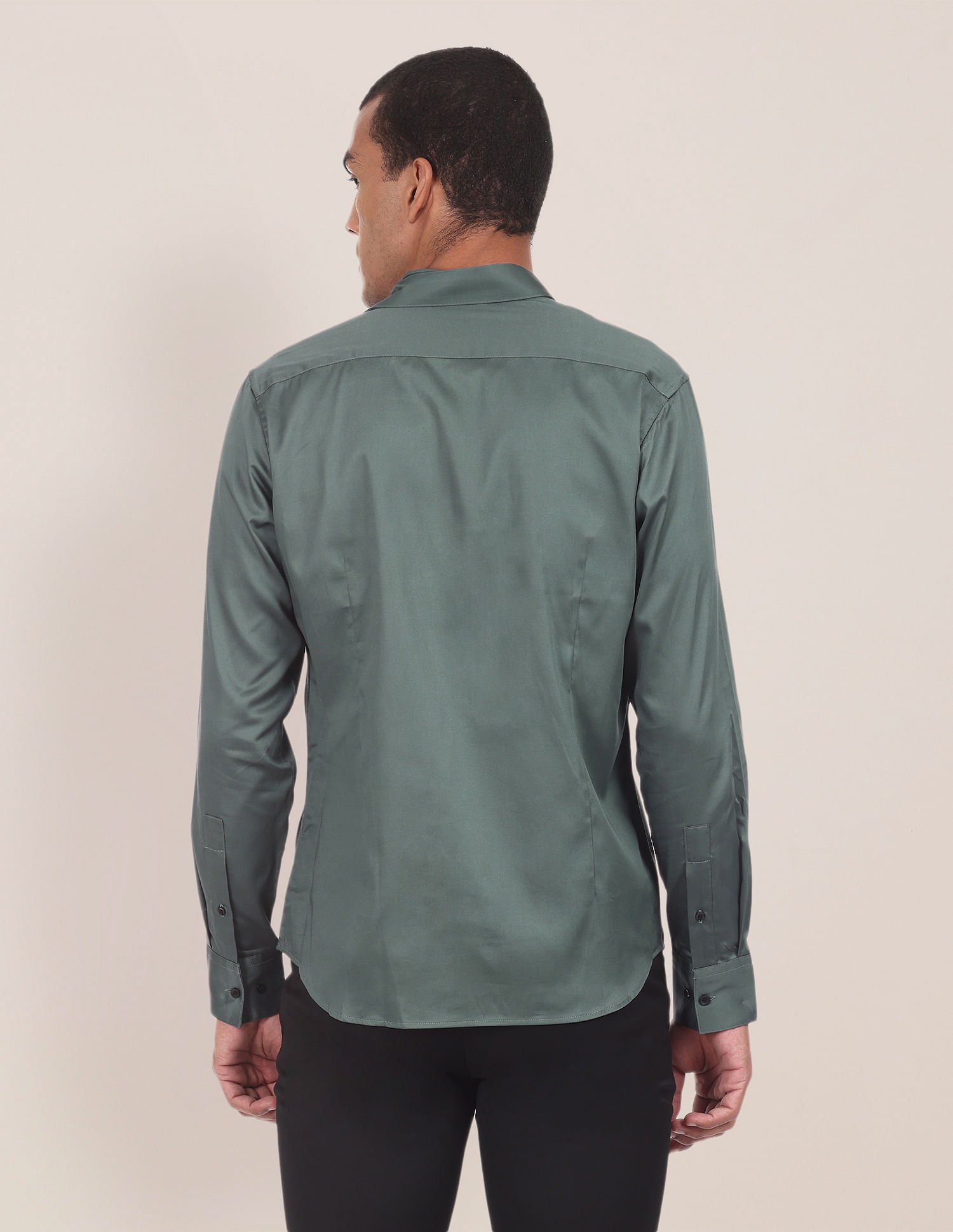 Spread Collar Cotton Stretch Shirt Sage Green - U.S. POLO ASSN. | Large