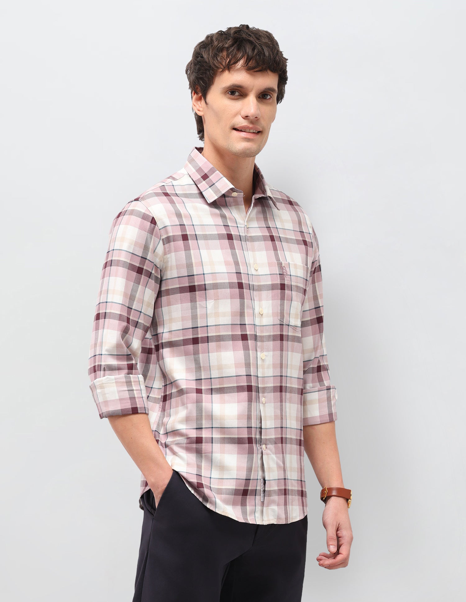 Tartan Checked Twill Shirt Peach - U.S. Polo Assn. India | Large