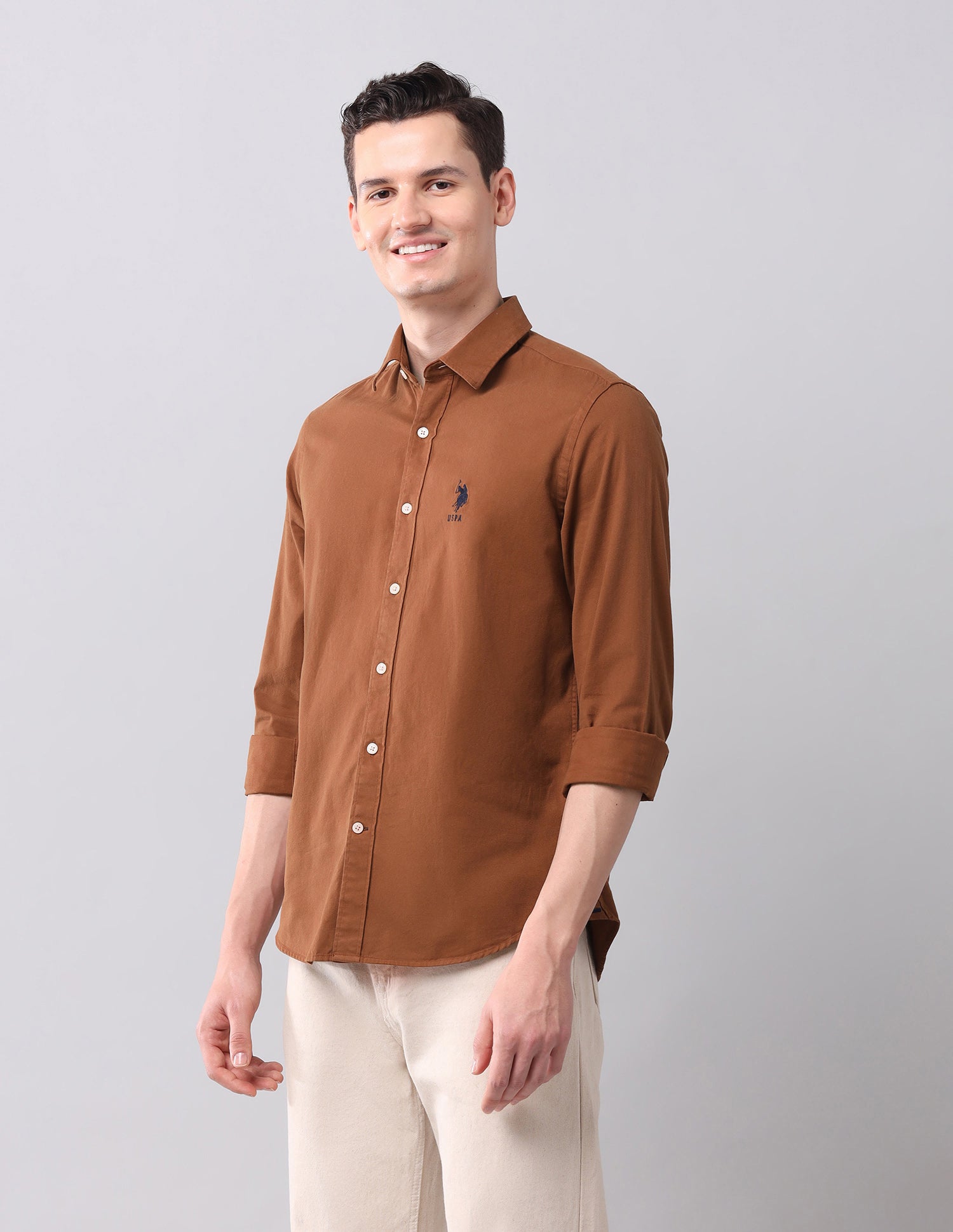 Solid Slim Fit Shirt Rust - U.S. POLO ASSN. | Large