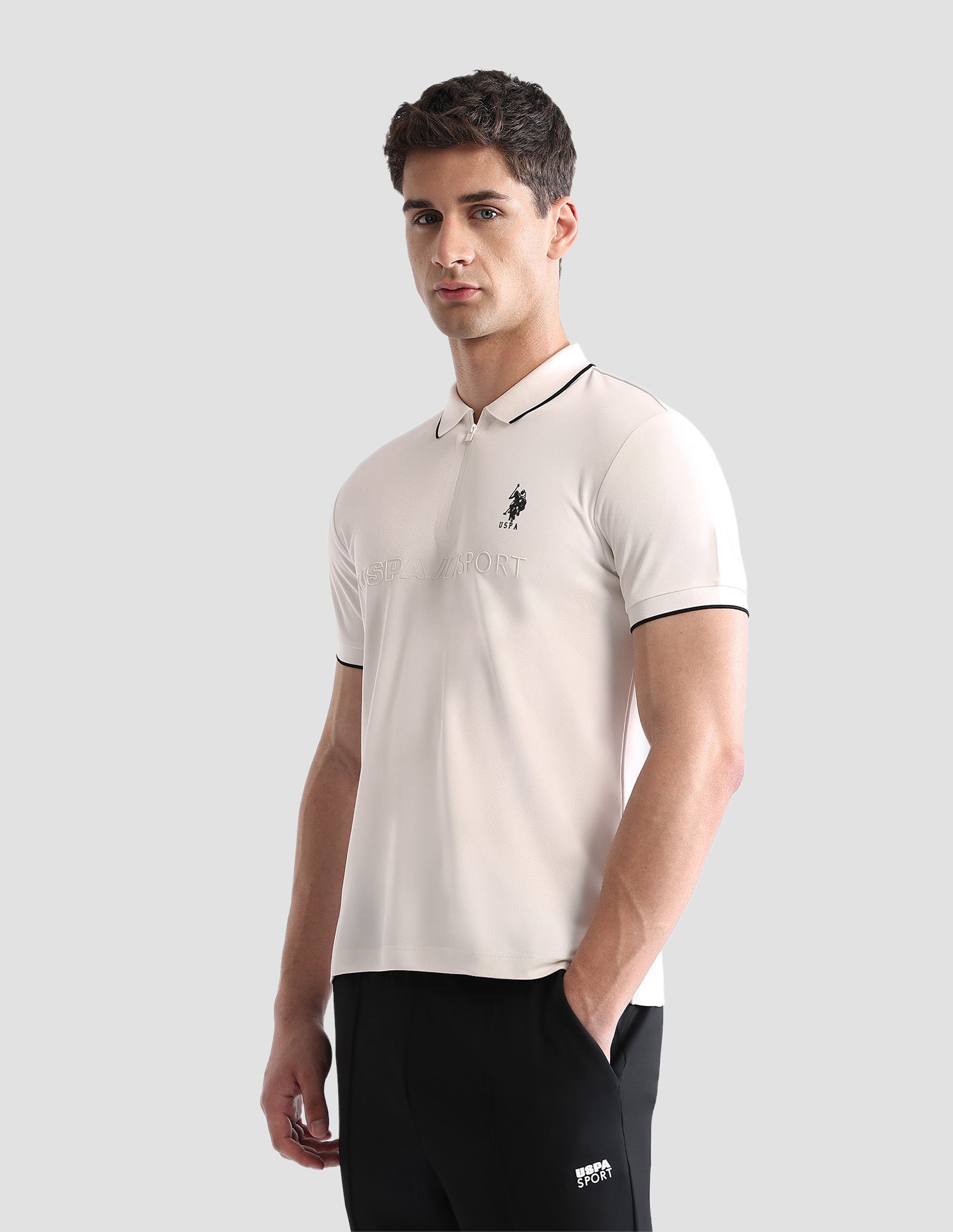 Brand Embossed Regular Fit Active Polo Shirt Off White - U.S. POLO ASSN. | Large