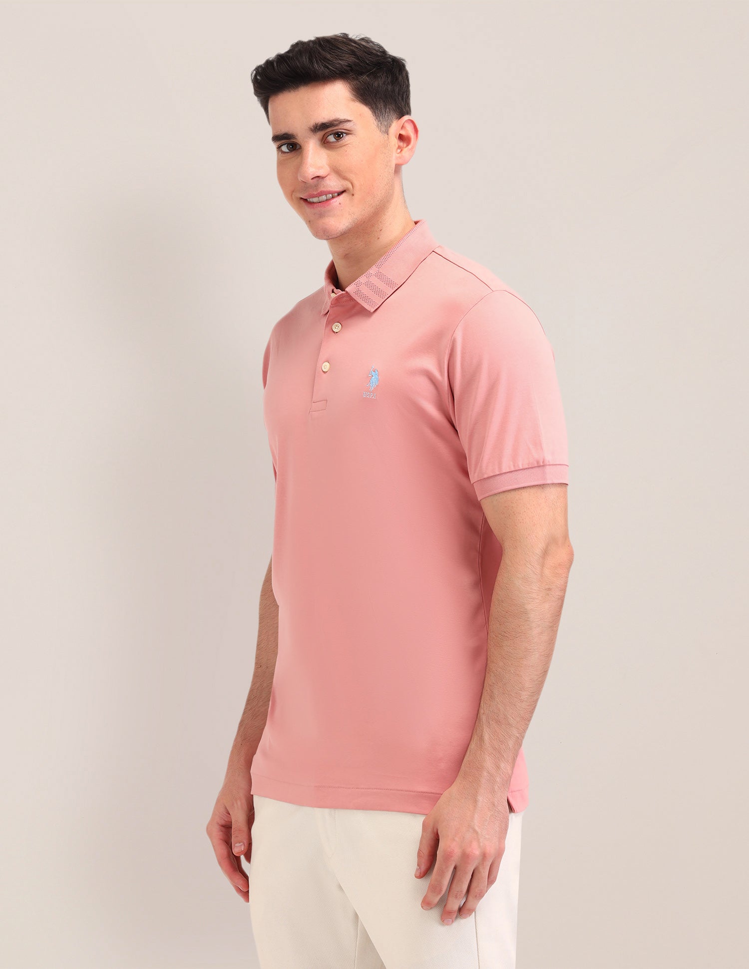 Solid Pattern Cotton Polo Shirt Peach - U.S. Polo Assn. India | Large