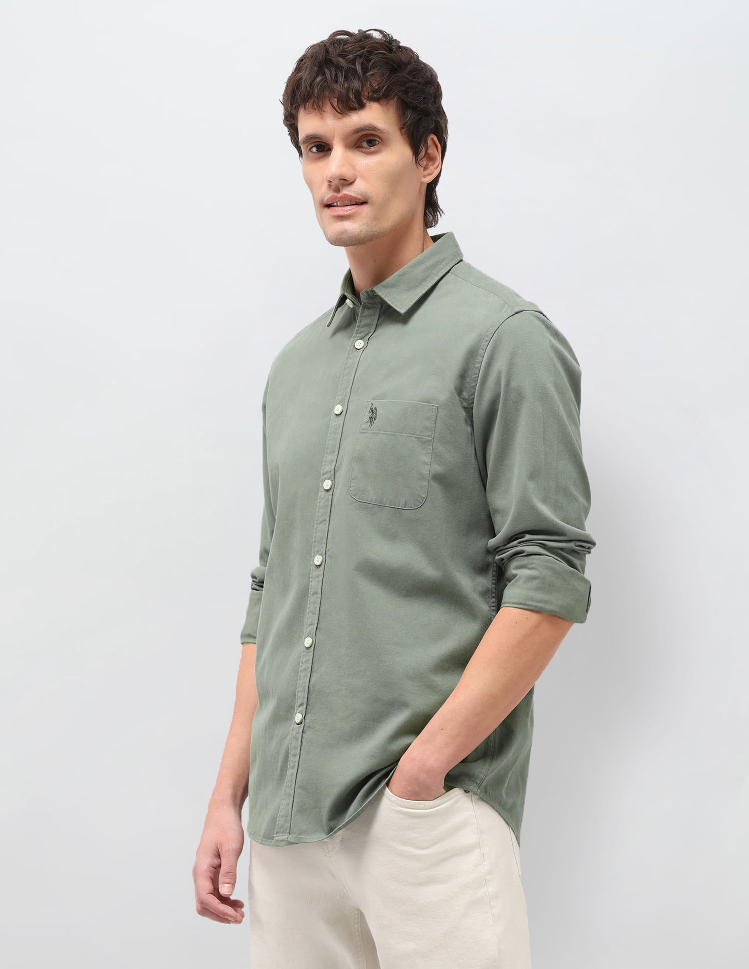 Solid Regular Fit Shirt Green - U.S. Polo Assn. India | Large