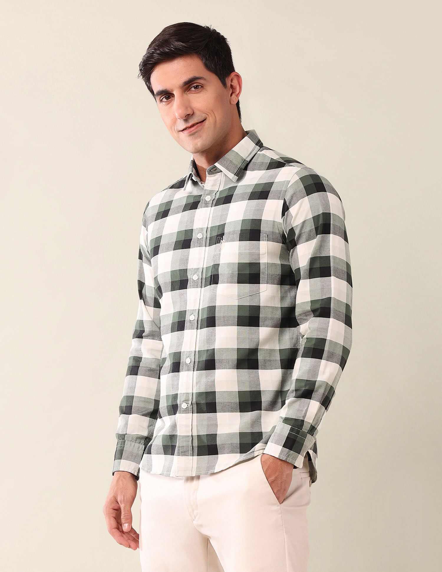 Tailored Fit Checked Shirt Green - U.S. Polo Assn. India | Large