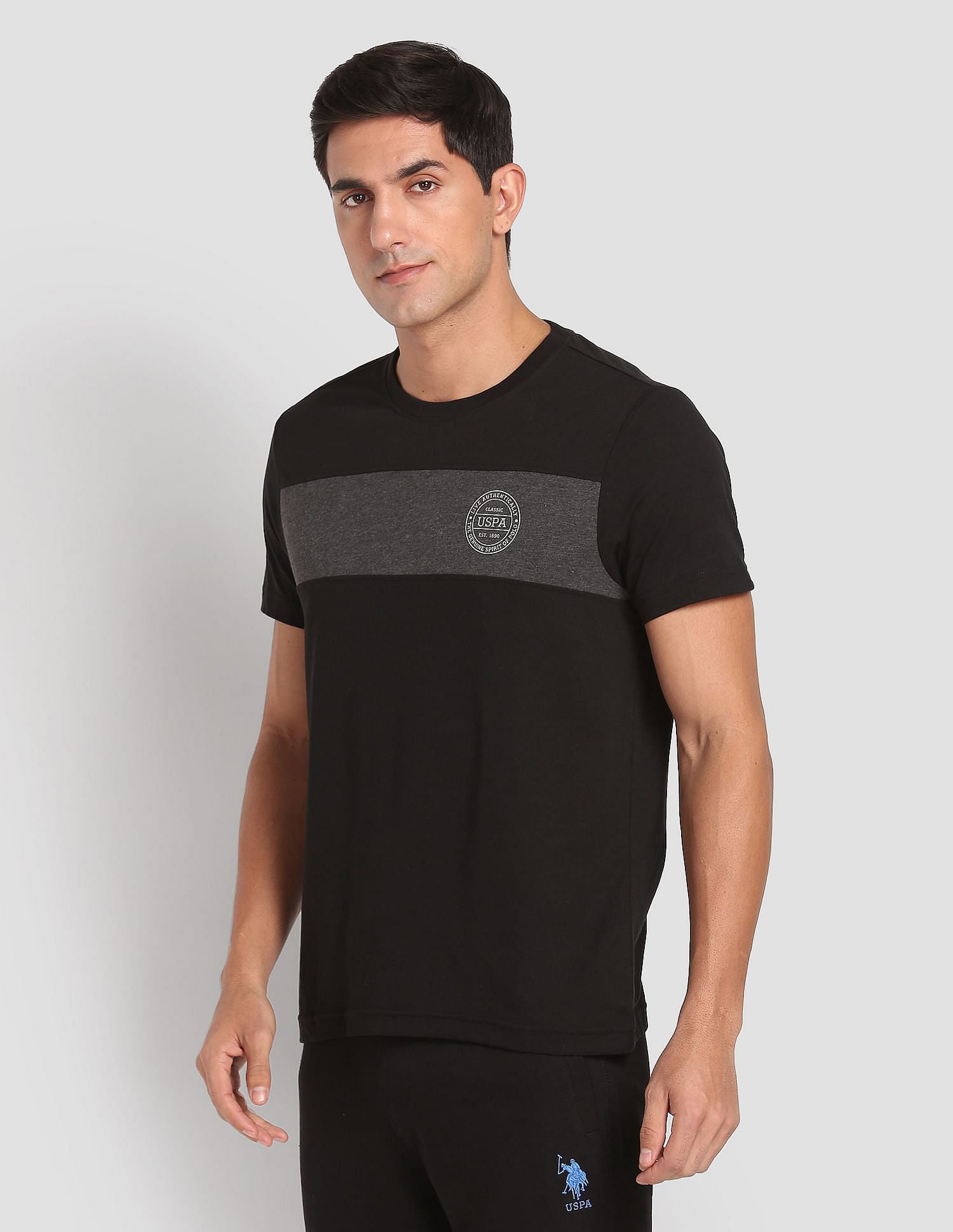 Crew Neck Colour Block I681 Lounge T-Shirt - Pack Of 1 Black - U.S. POLO ASSN. | Large