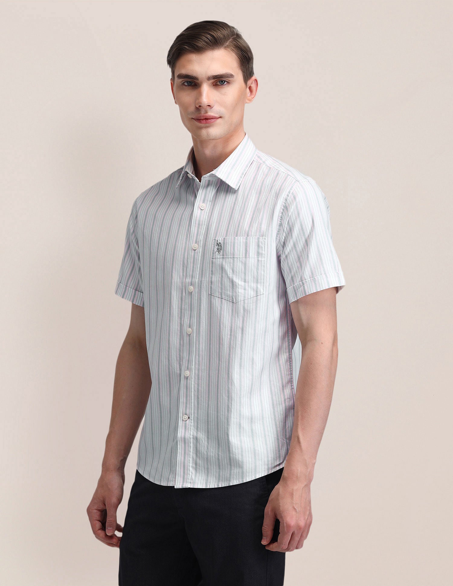 Vertical Striped Pure Cotton Shirt Pink - U.S. Polo Assn. India | Large
