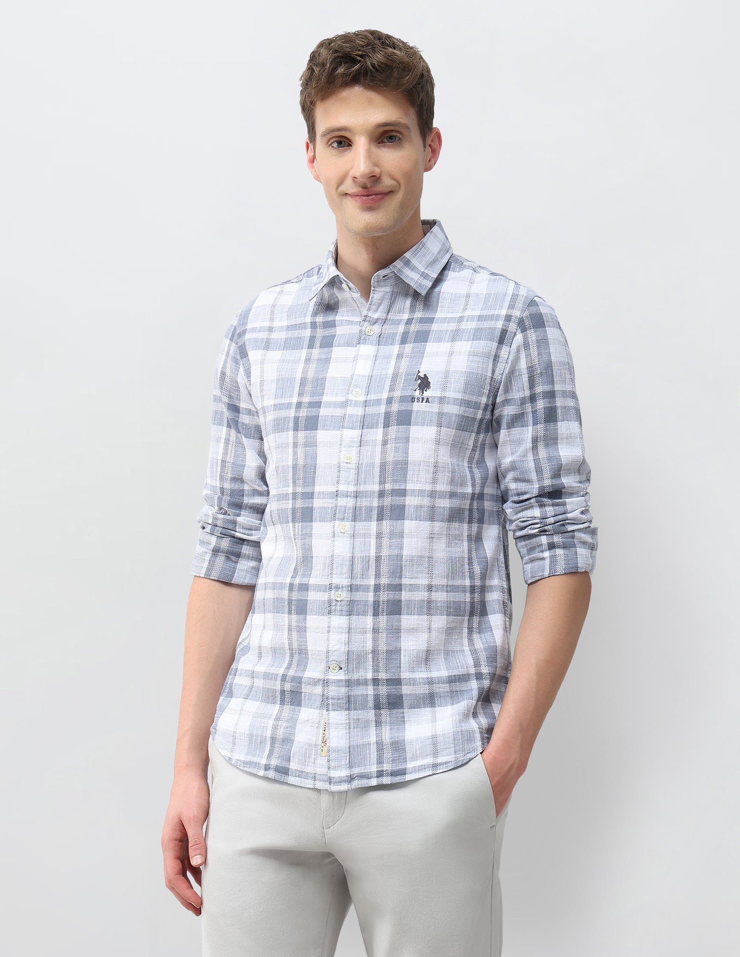 Tartan Checked Dobby Shirt Blue - U.S. Polo Assn. India | Large