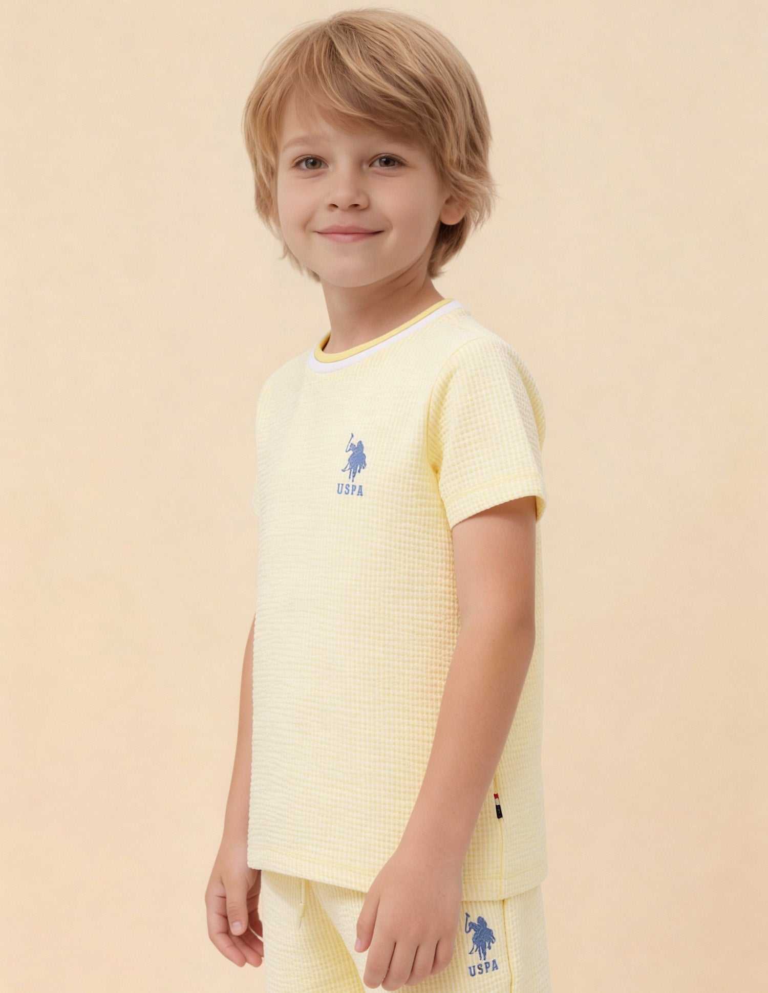 Boys Textured Regular Fit T-Shirt Light Yellow - U.S. Polo Assn. India | Large