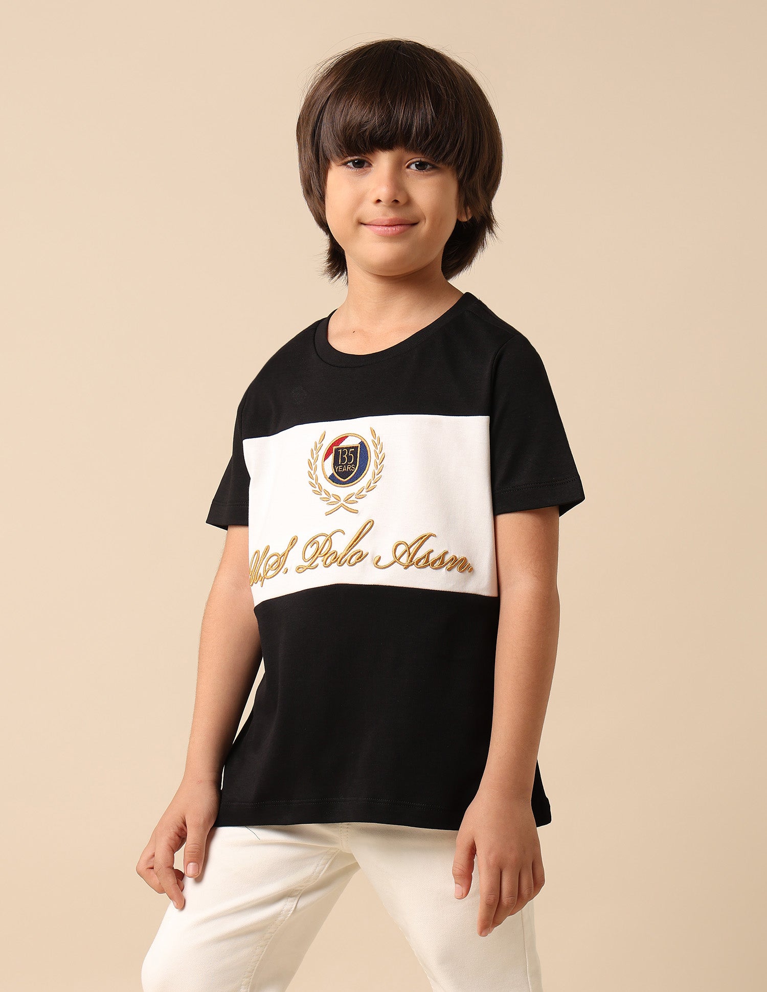 Boys Colour Blocked Regular Fit T Shirt Black - U.S. POLO ASSN. | Large