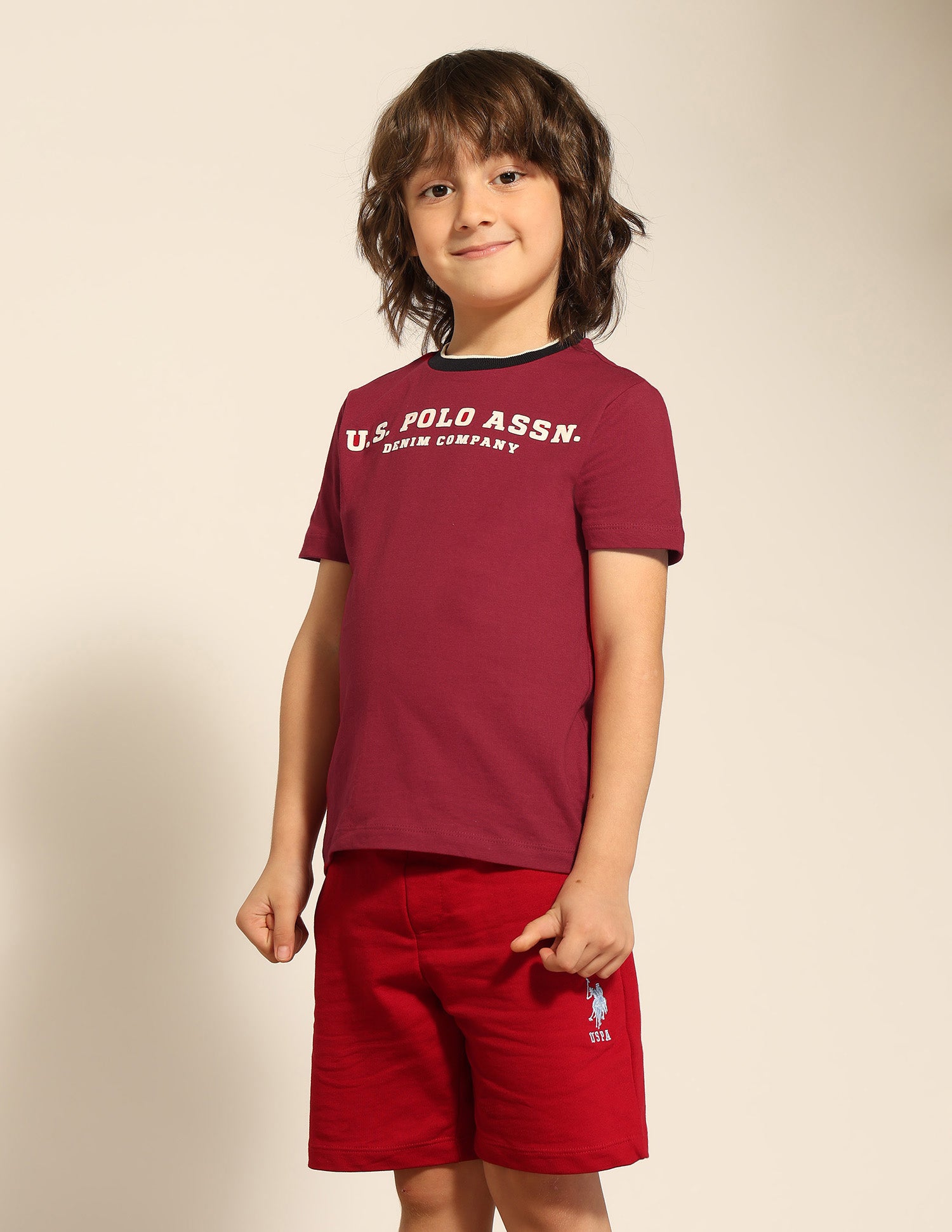 Boys Brand Embossed Pure Cotton T-Shirt Burgundy - U.S. POLO ASSN. | Large