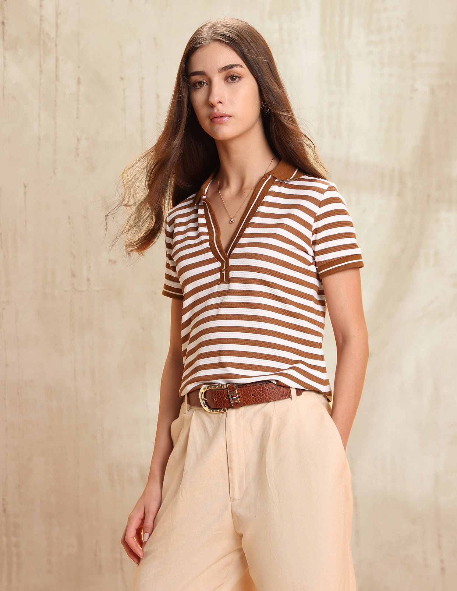 Regular Fit Vertical Striped Polo Shirt Brown - U.S. POLO ASSN. | Large