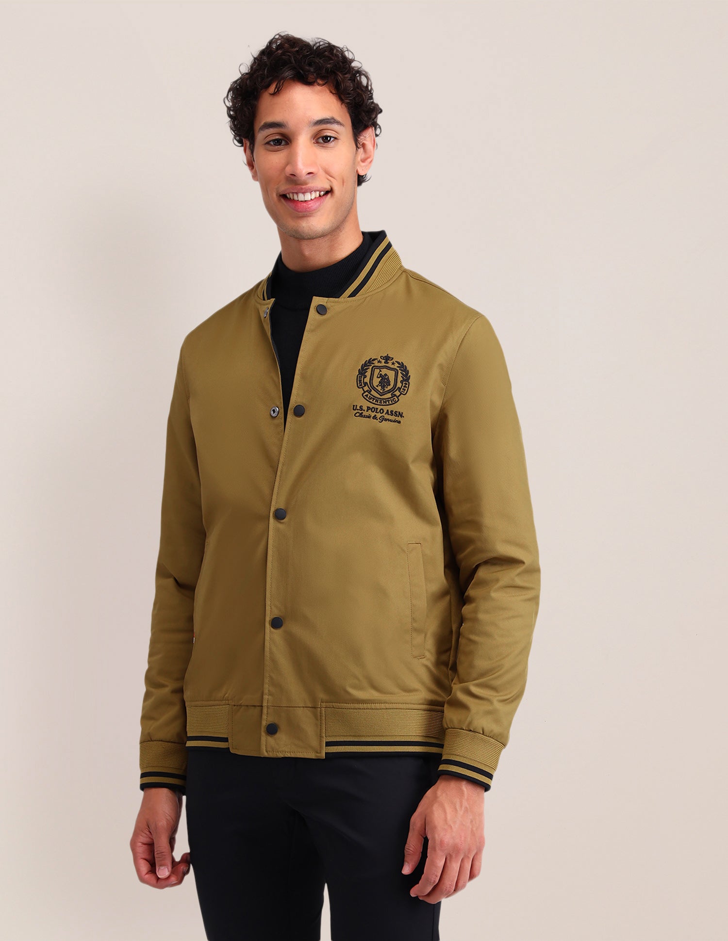 Brand Printed Regular Fit Jacket Khaki - U.S. POLO ASSN. | Large