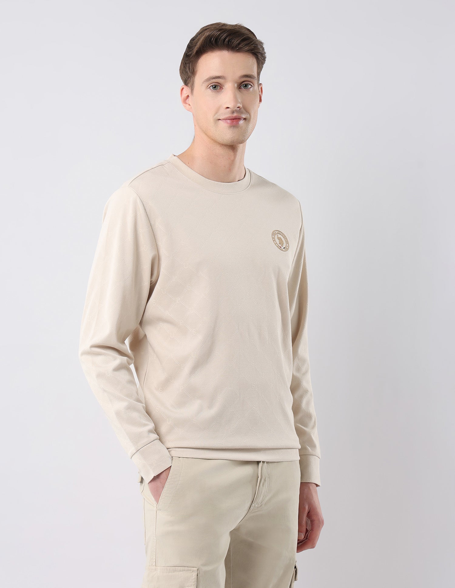 Self Design Brand Regular Fit Sweatshirt Beige - U.S. POLO ASSN. | Large