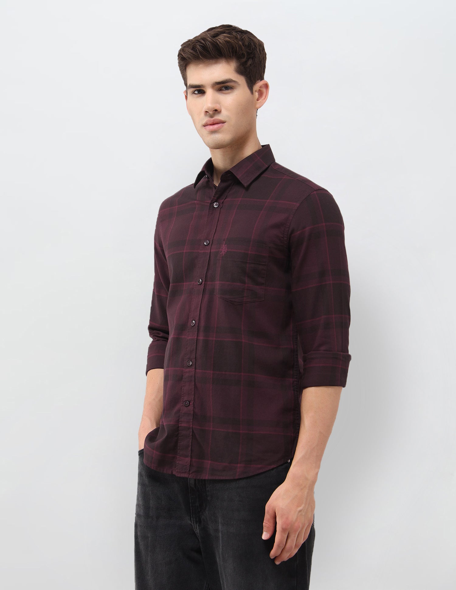Tartan Checked Regular Fit Shirt Maroon - U.S. Polo Assn. India | Large