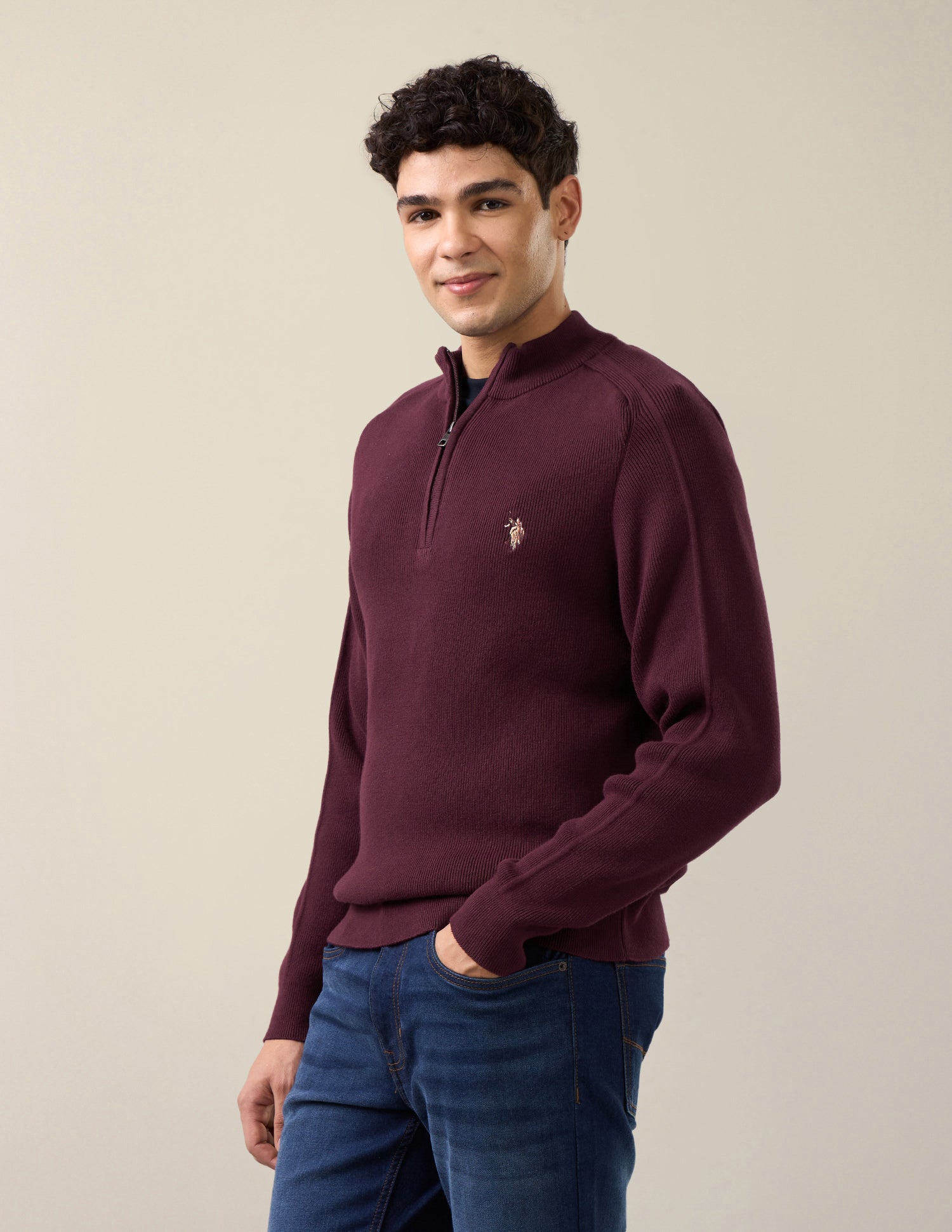 Solid Regular Fit Sweater Maroon - U.S. Polo Assn. India | Large