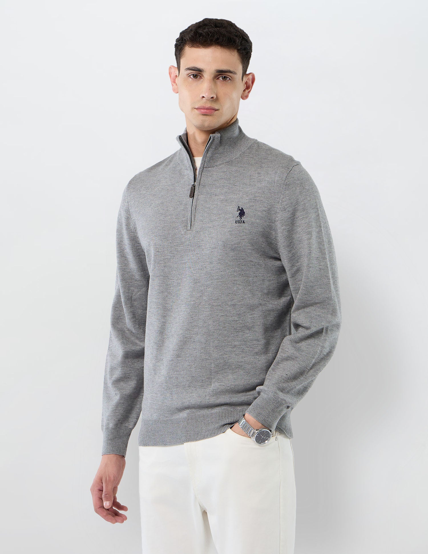Heathered Regular Fit Sweater Grey - U.S. POLO ASSN. | Large