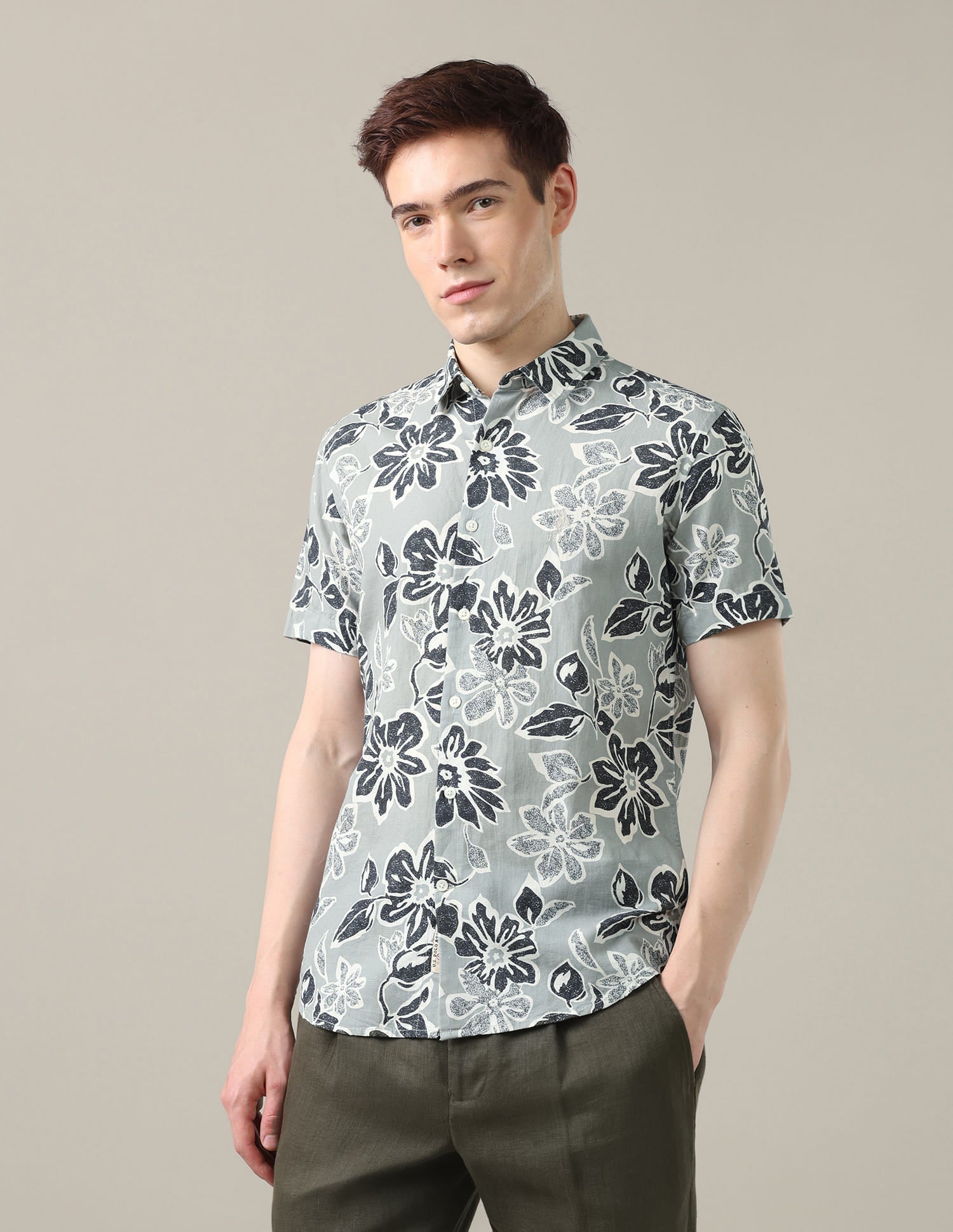 Floral Printed Regular Fit Shirt Green - U.S. Polo Assn. India | Large