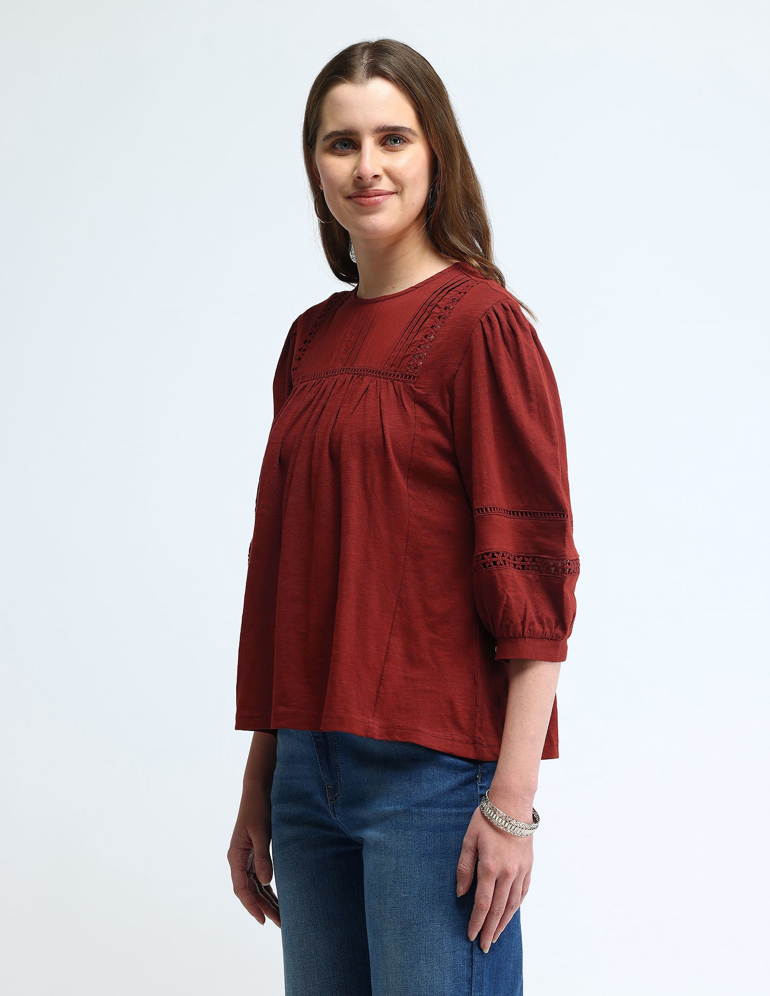 Lace Detailed Cotton Top Rust - U.S. POLO ASSN. | Large