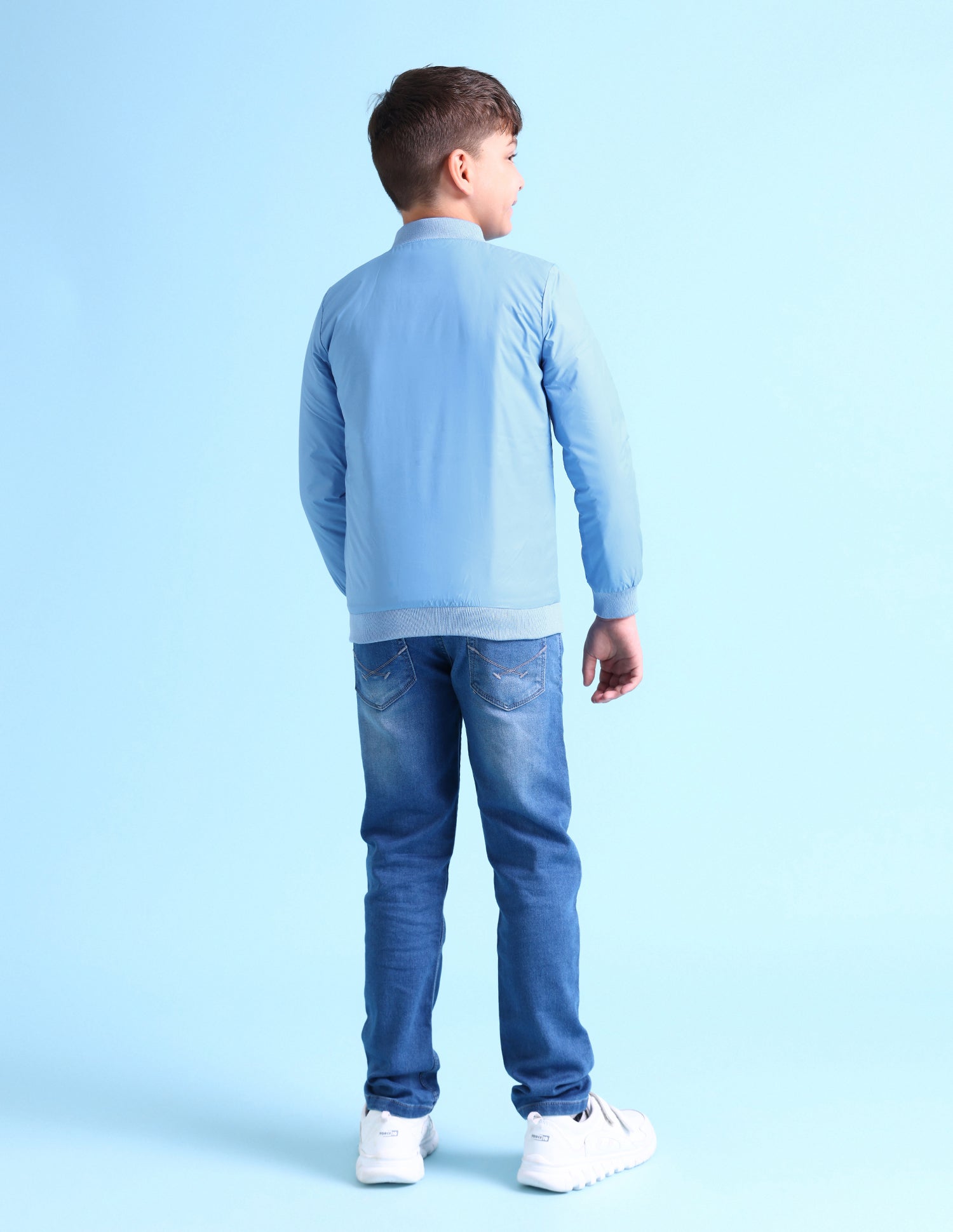 Boys Light Blue Stand Collar Solid Bomber Jacket Light Blue - U.S. POLO ASSN. | Large