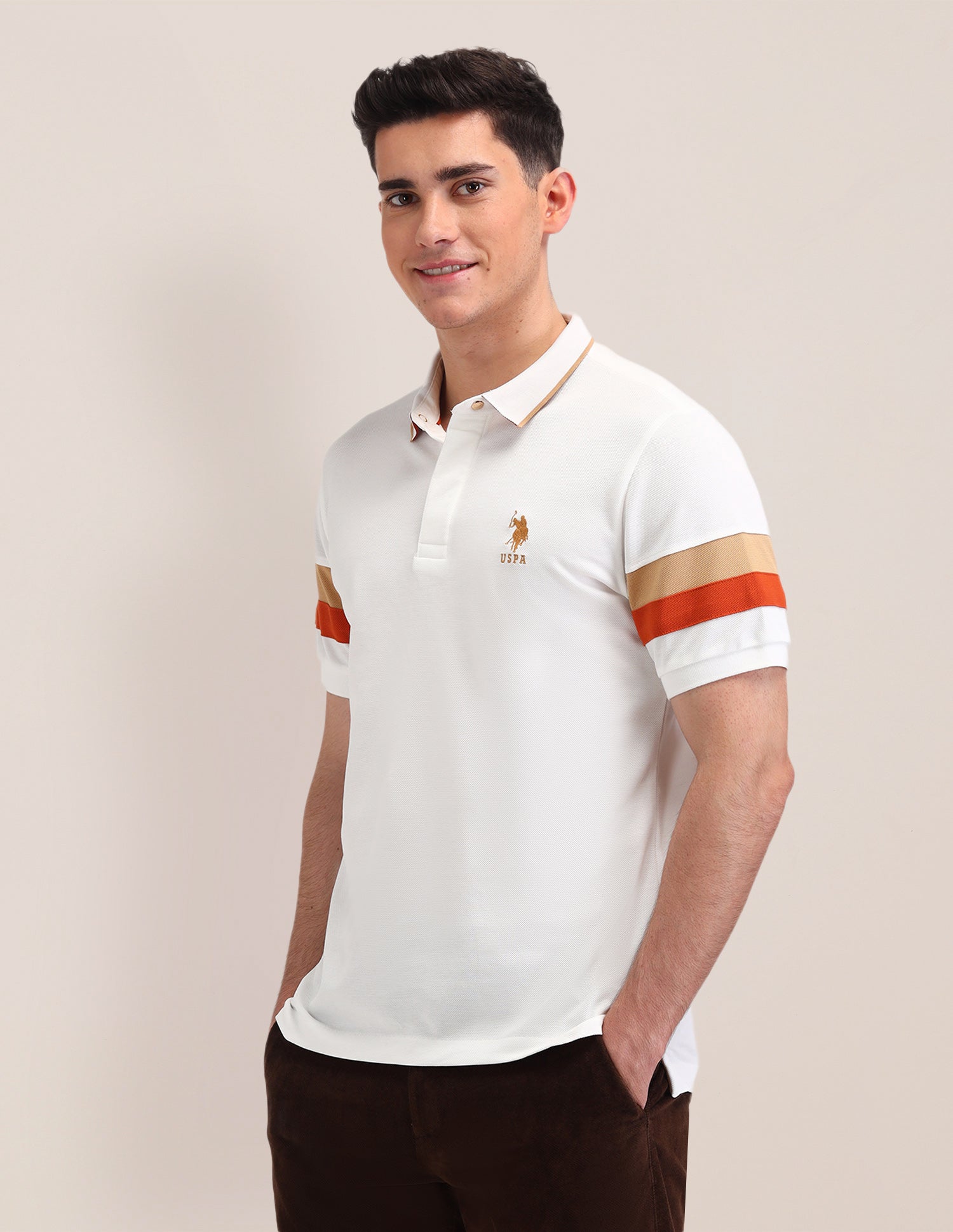 Solid Pattern Cotton Polo Shirt Off White - U.S. Polo Assn. India | Large