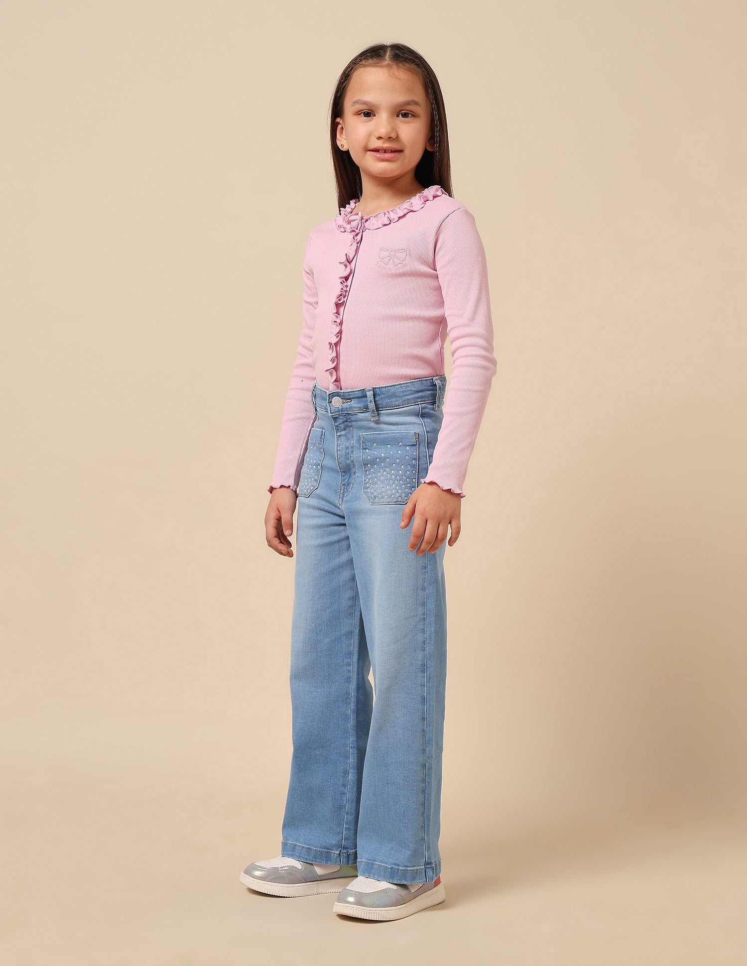 Girls Wide Leg Fit High Rise Jeans Light Blue - U.S. POLO ASSN. | Large