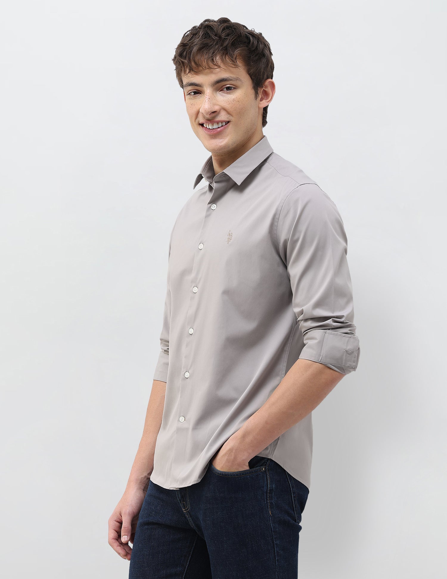 Regular Fit Solid Shirt Grey - U.S. Polo Assn. India | Large
