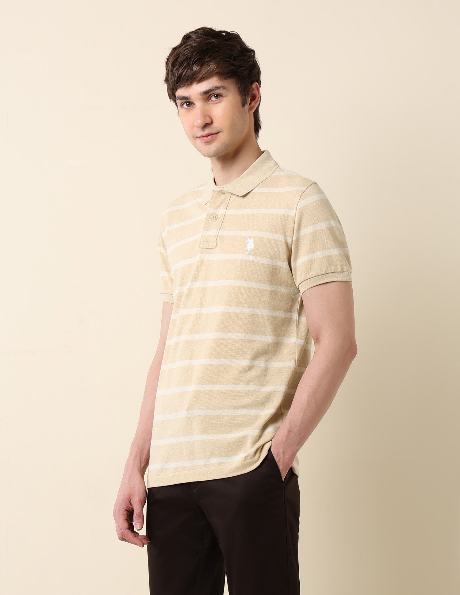 Horizontal Striped Classic Polo Shirt Beige - U.S. POLO ASSN. | Large