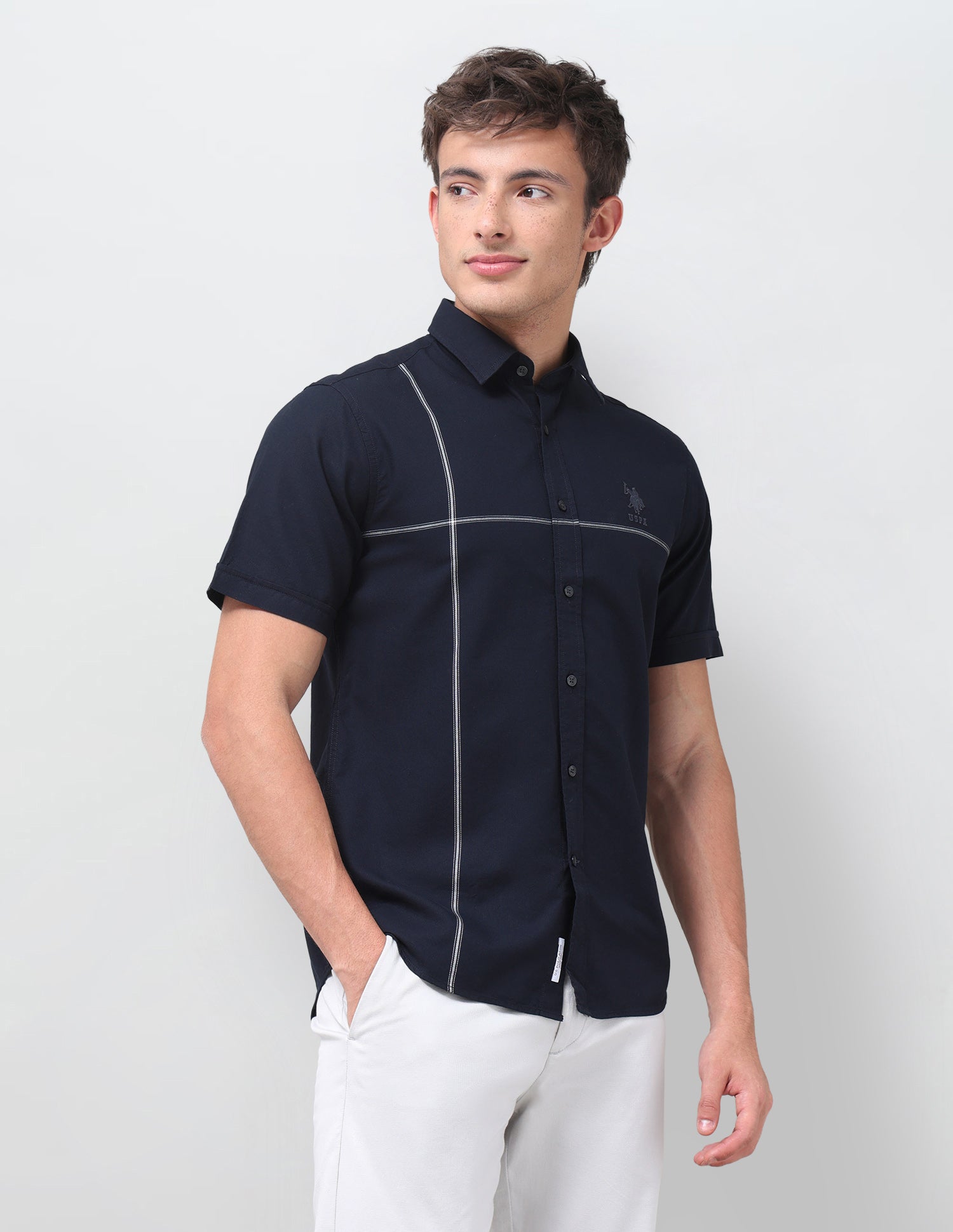 Solid Regular Fit Shirt Navy - U.S. Polo Assn. India | Large
