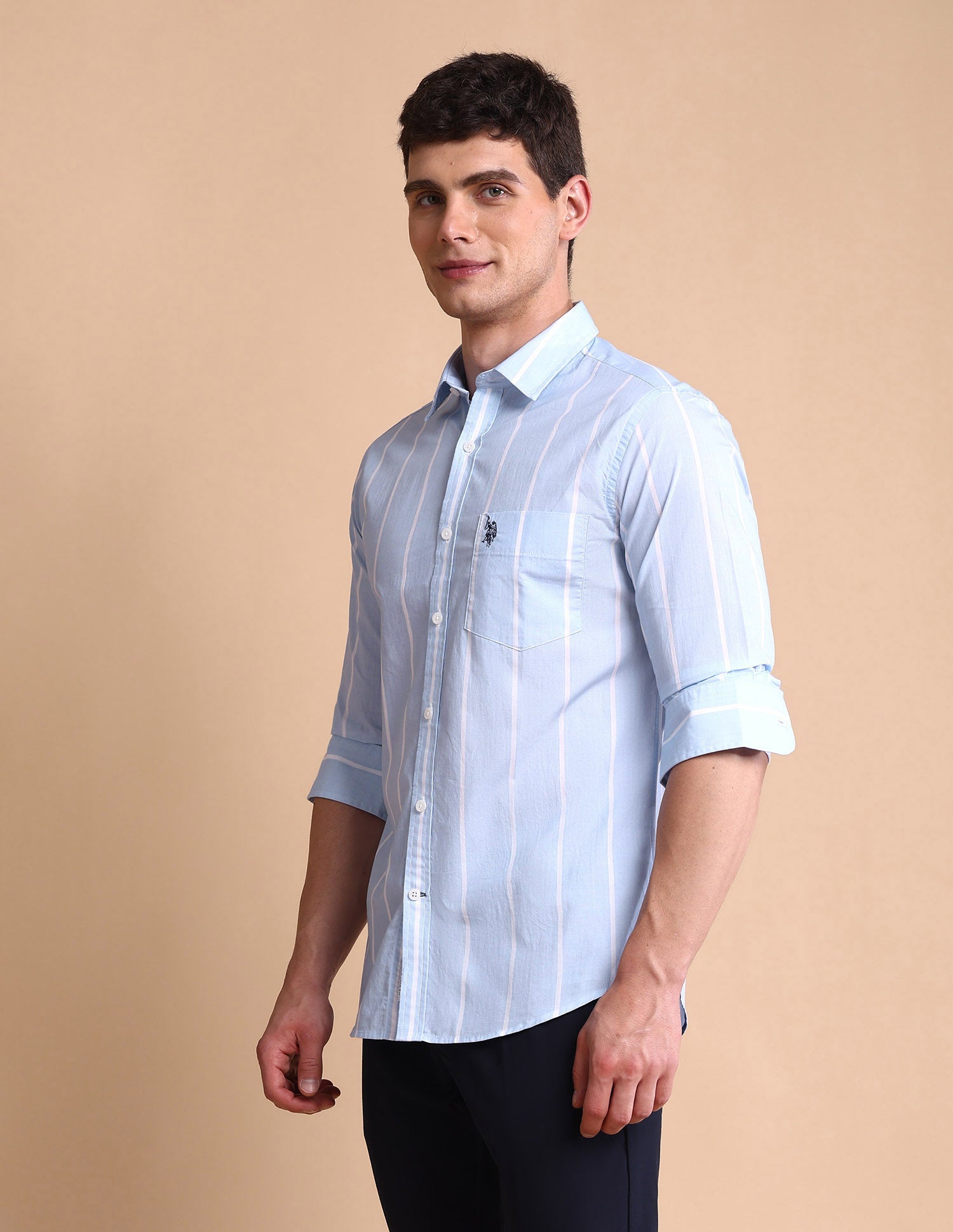 Vertical Striped Tailored Fit Shirt Blue - U.S. POLO ASSN. | Large