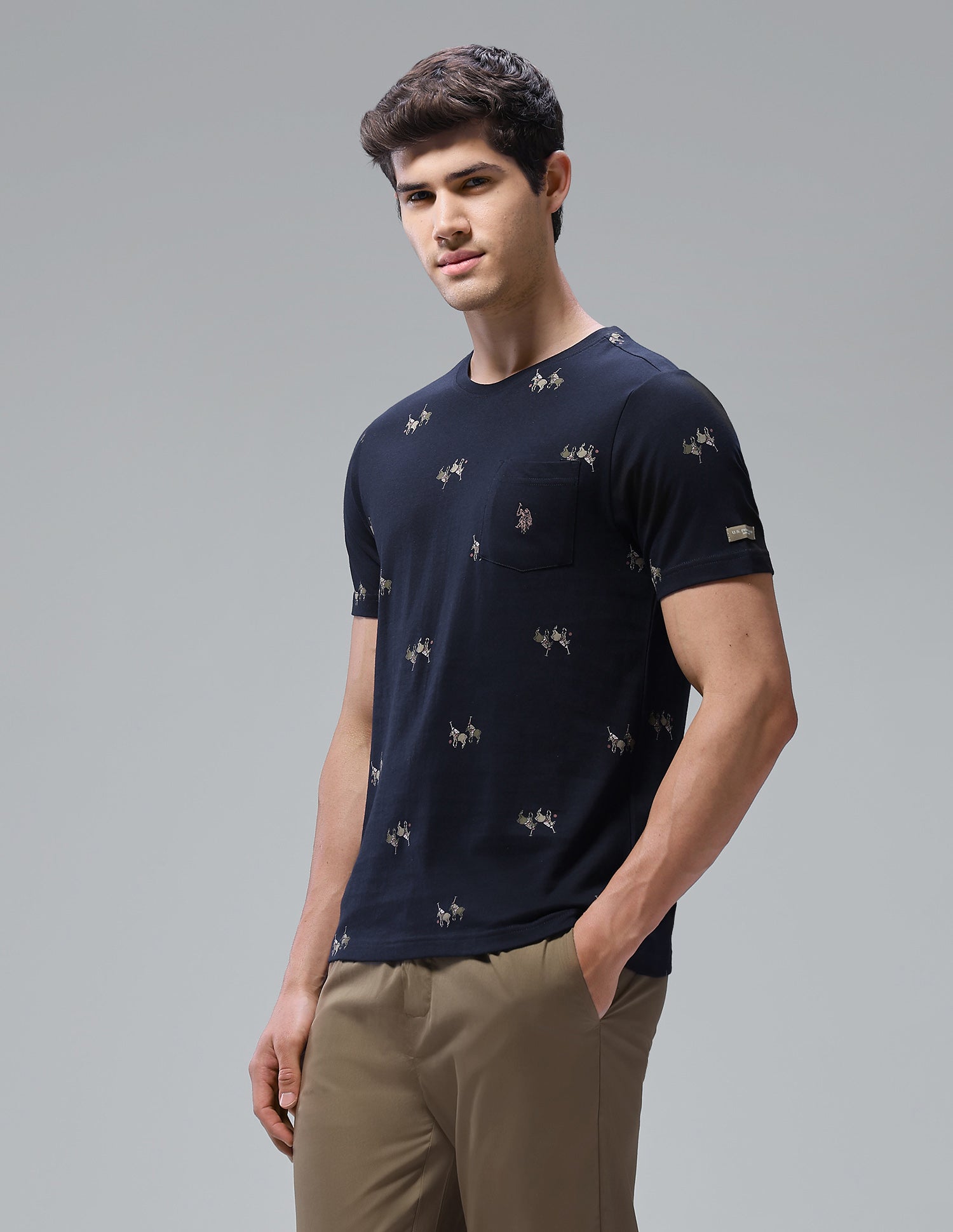 Graphic Brand Printed Regular Fit Loungewear T-Shirt Navy - U.S. Polo Assn. India | Large