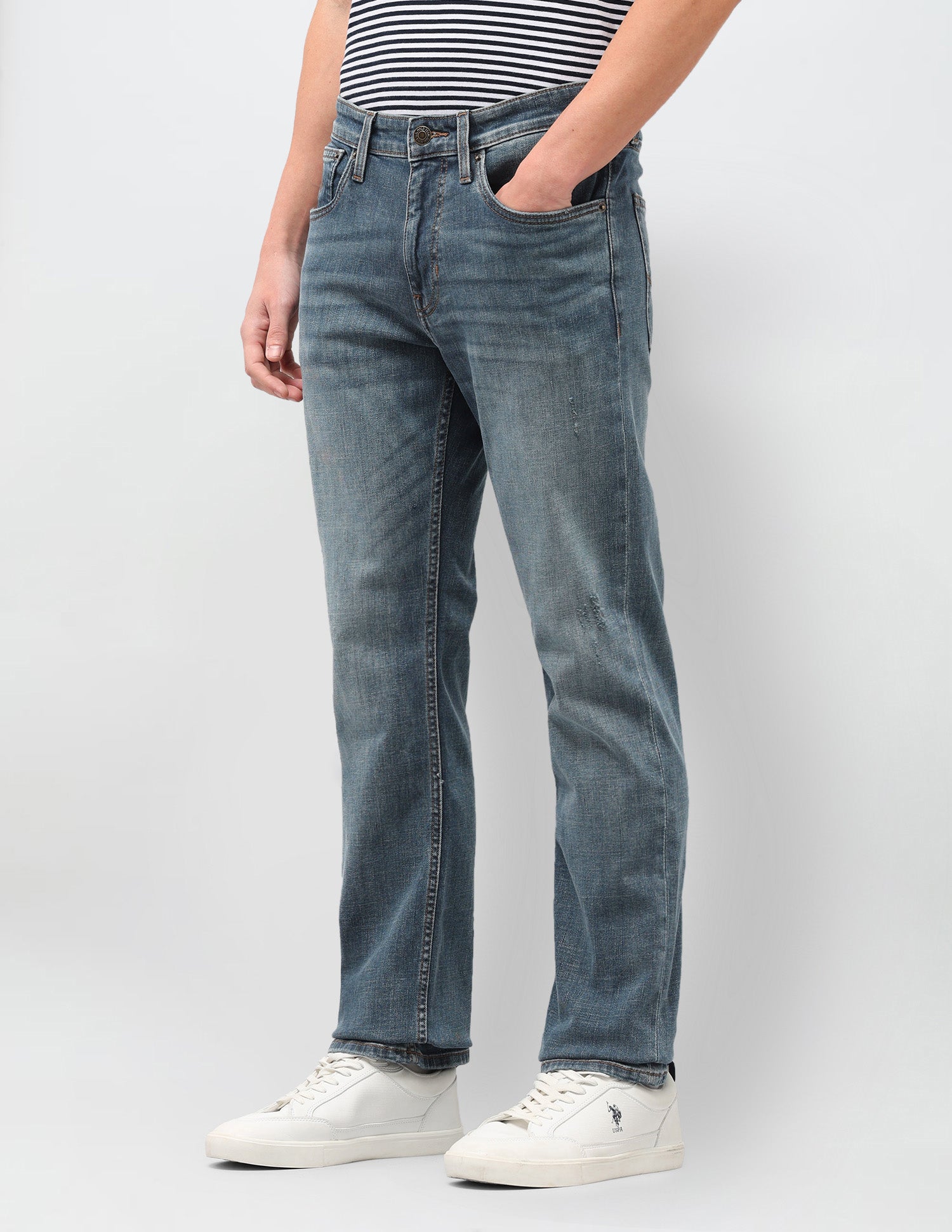 Harold Slim Straight Fit Blue Jeans Mid Blue - U.S. Polo Assn. India | Large